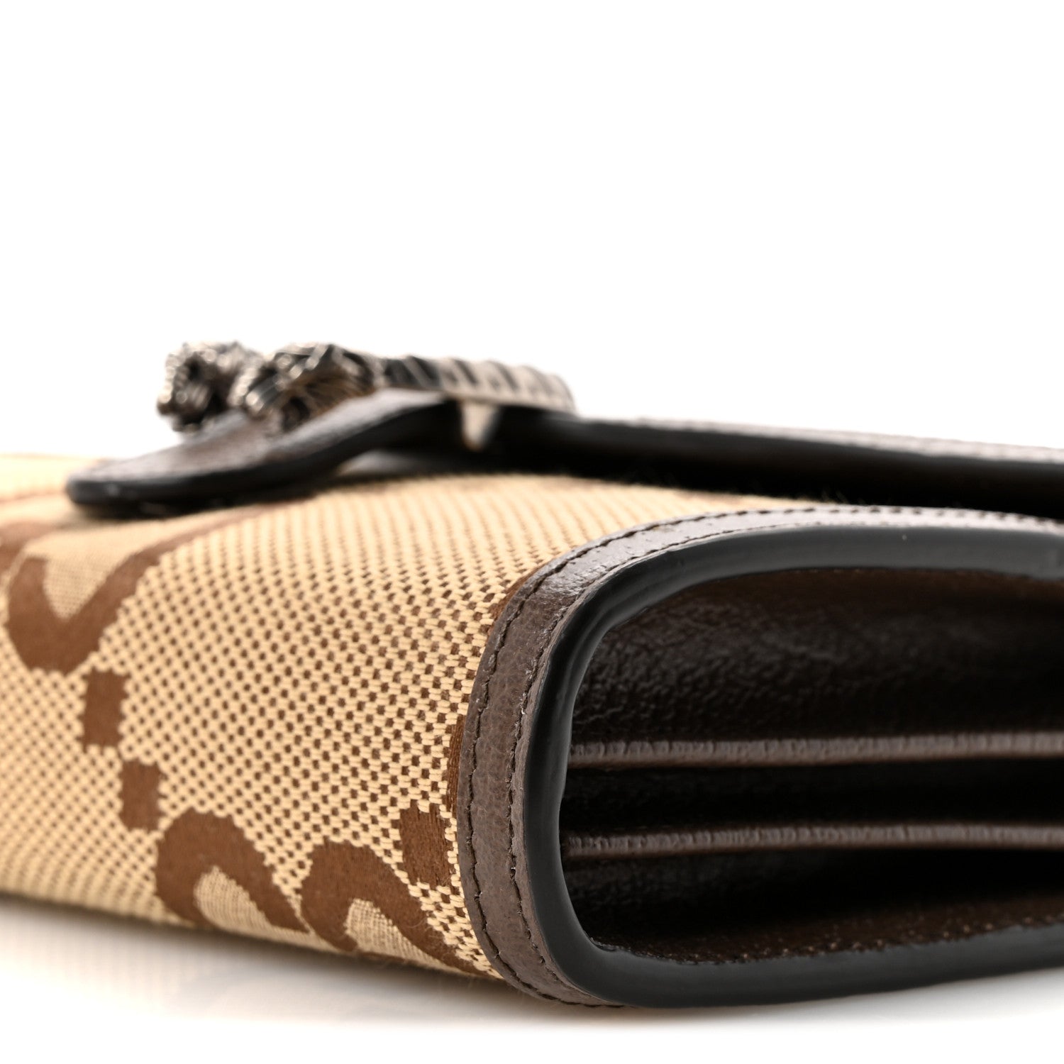 Monogram Jumbo GG Textured Dollar Calfskin Mini Dionysus Chain Wallet Camel Ebony New Acero