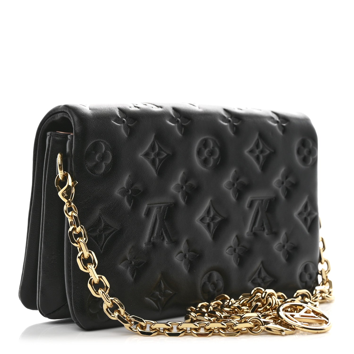 Lambskin Embossed Monogram Pochette Coussin Black