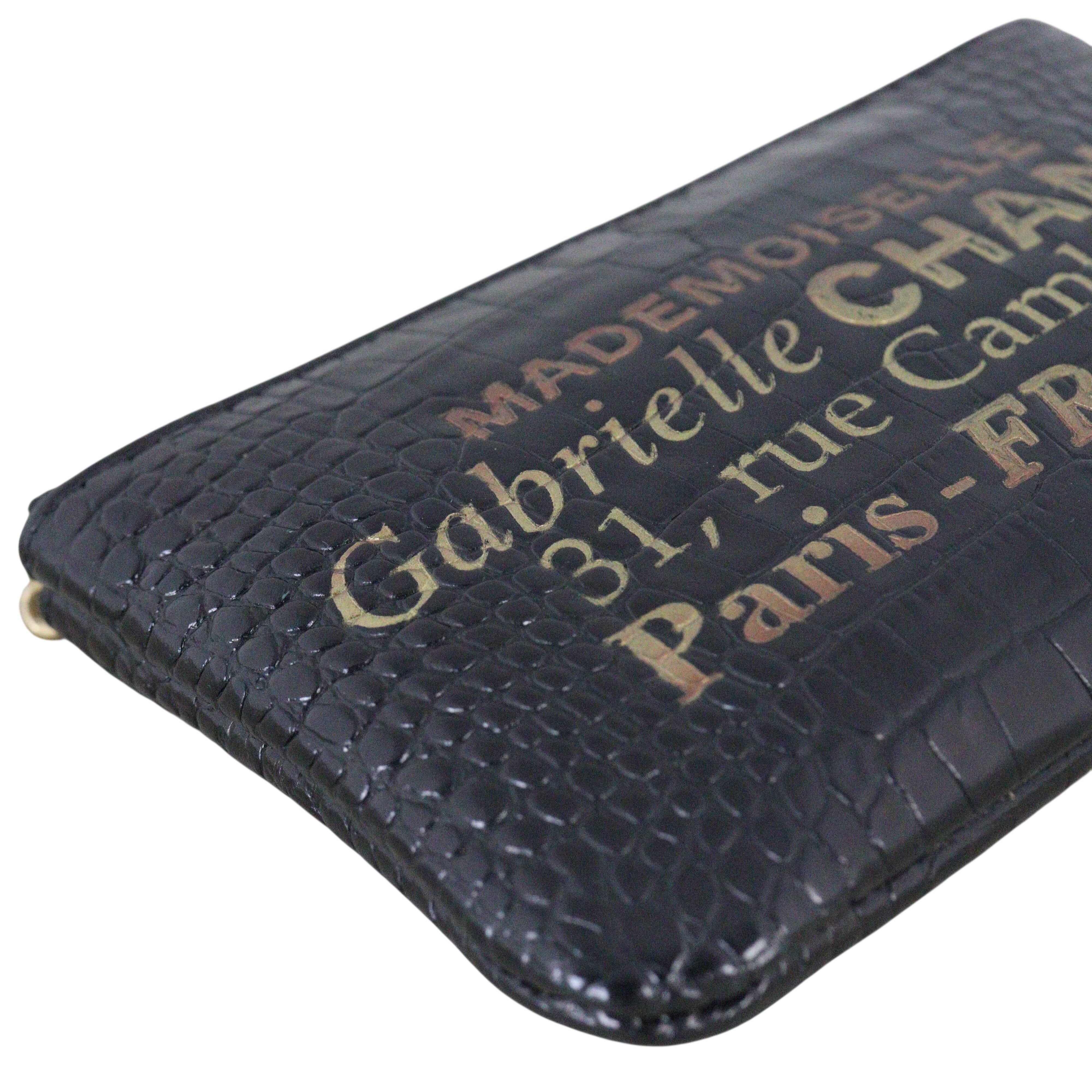 Chanel Gabrielle Zip Pouch Croc Embossed