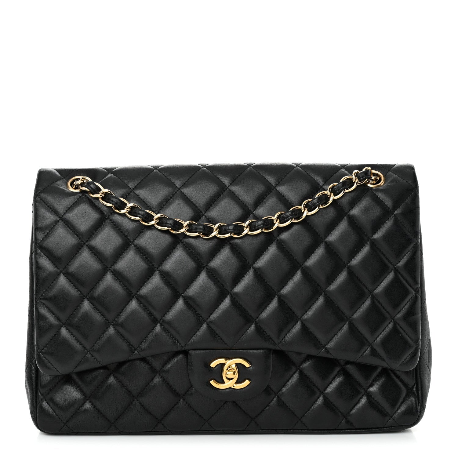 Lambskin Quilted Maxi Single Flap Black