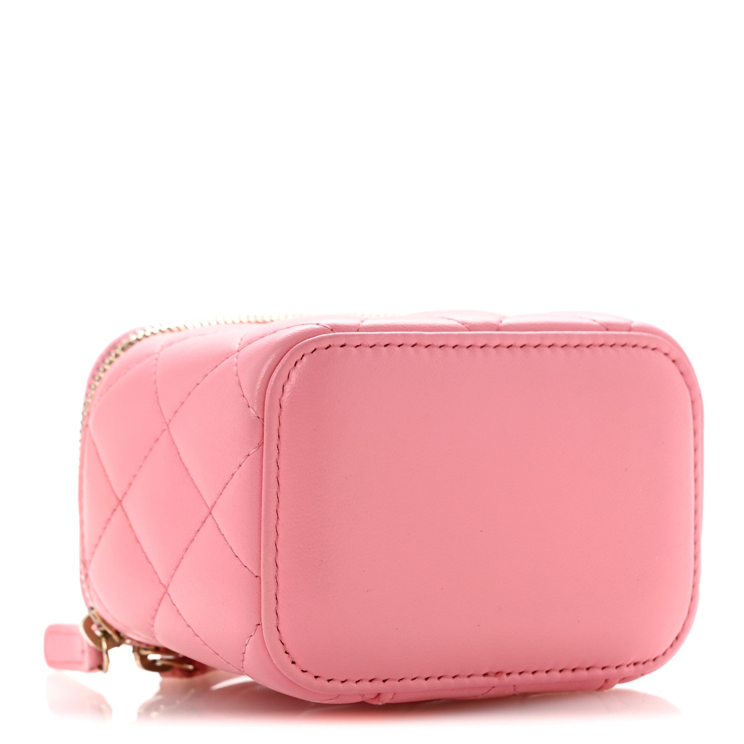 Lambskin Quilted Trendy Mini Vanity Case With Chain Pale Pink