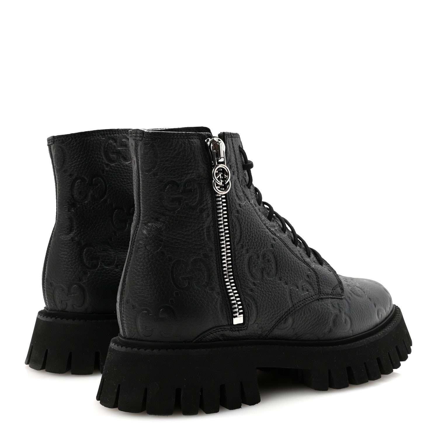 Calfskin Embossed Monogram Mens Lace Up Ankle Boots 7 Black