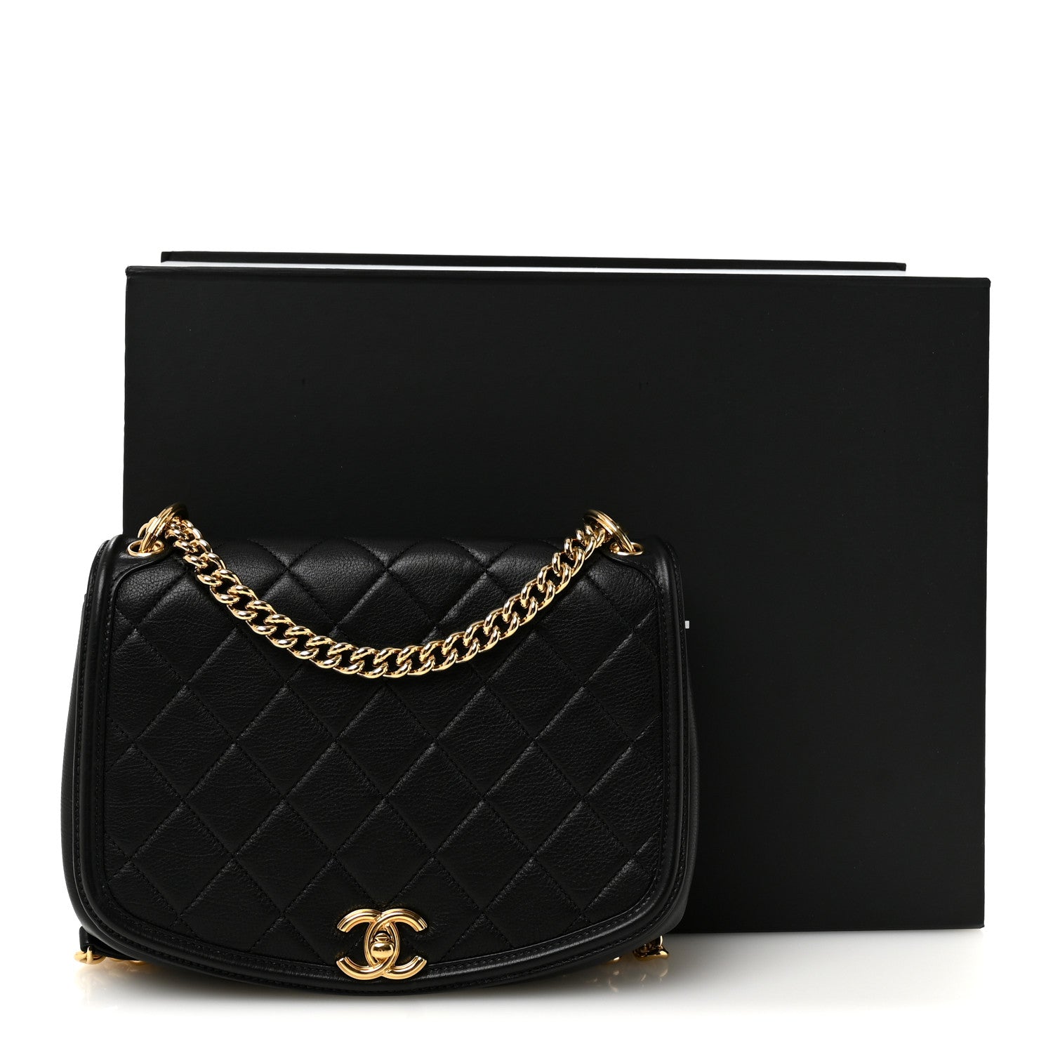 Calfskin Quilted Small Underline Flap Black