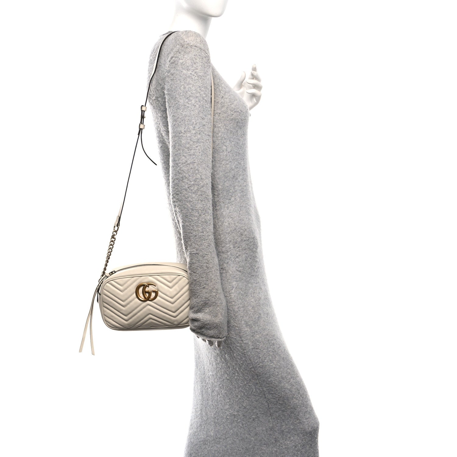 Calfskin Matelasse Small GG Marmont Chain Shoulder Bag White