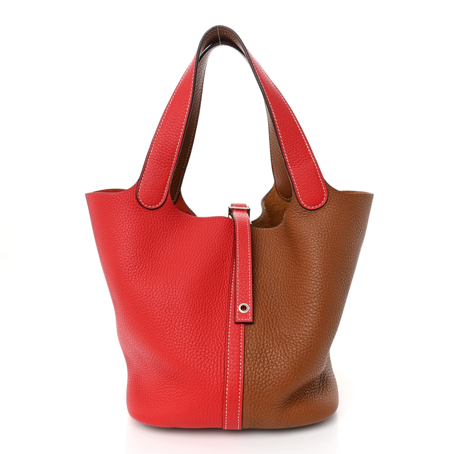 Taurillon Clemence Casaque Picotin Lock 22 MM Gold Rouge De Coeur
