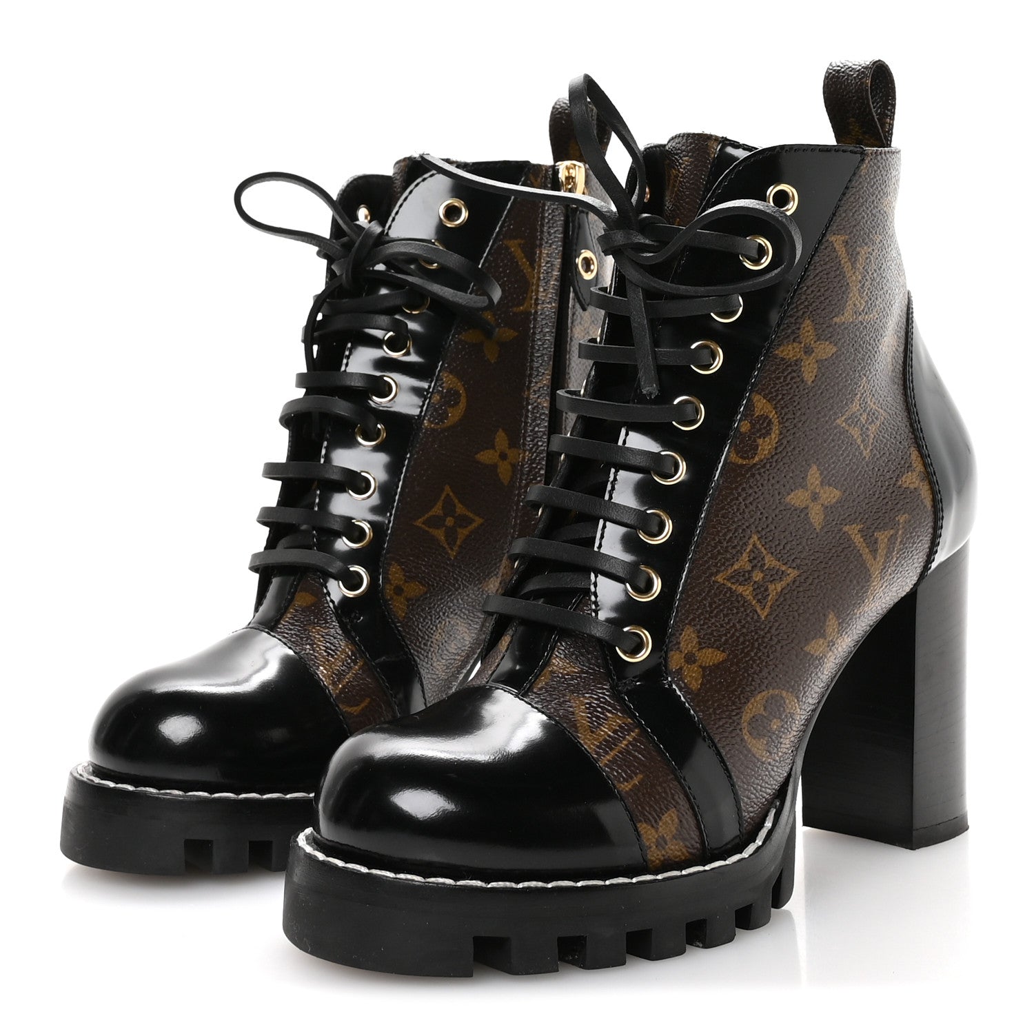 Patent Calfskin Monogram Star Trail Ankle Boots 37.5 Black