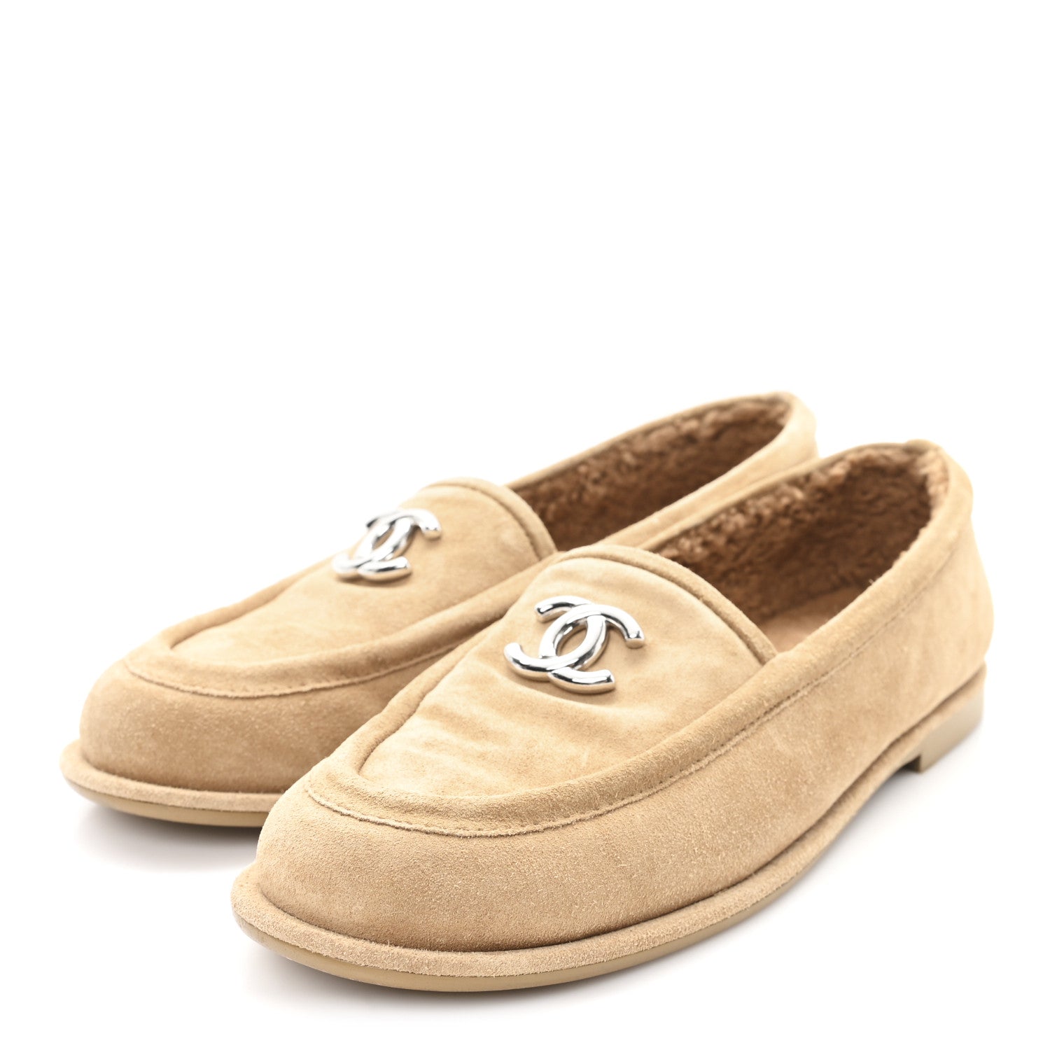 Suede Calfskin CC Loafers 37.5 Dark Beige