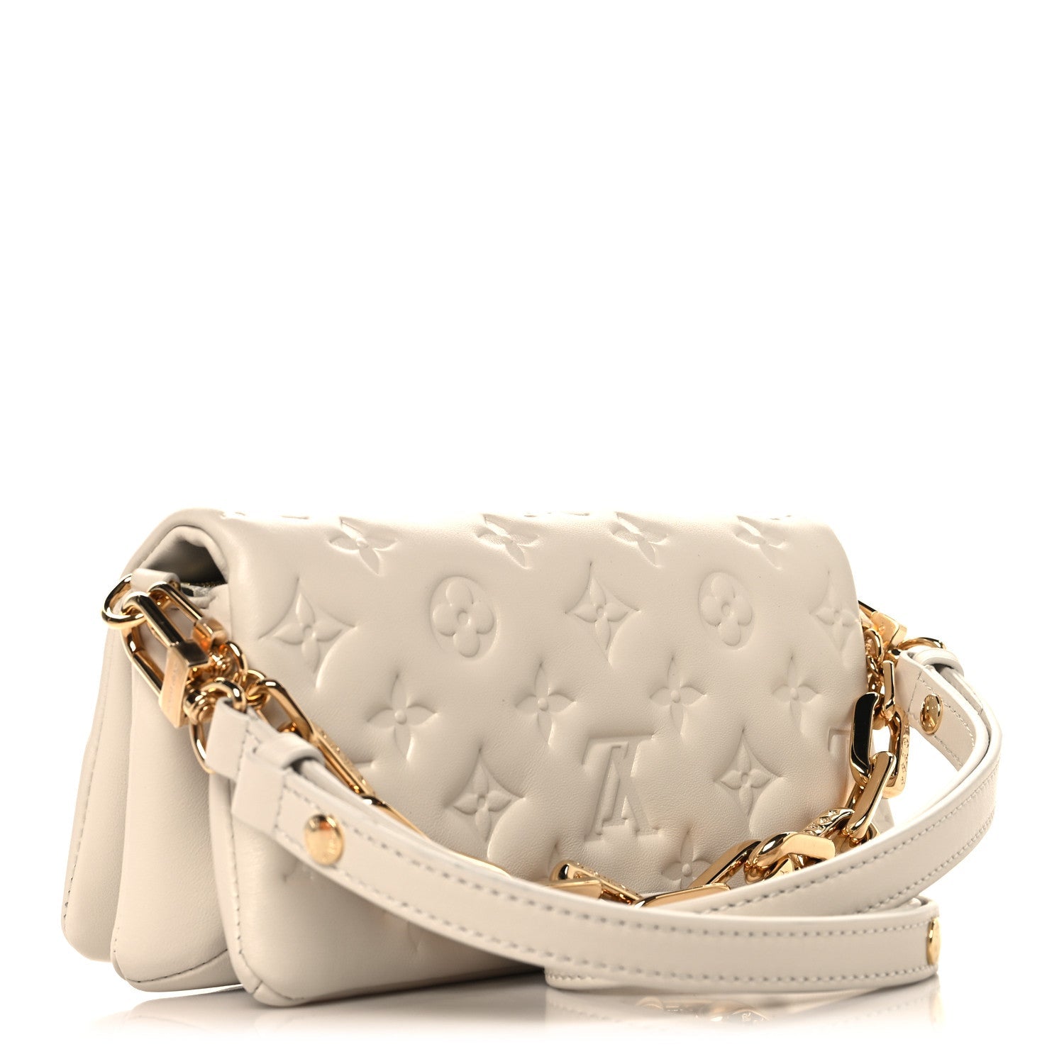 Lambskin Embossed Monogram Pochette Coussin Crossbody Creme