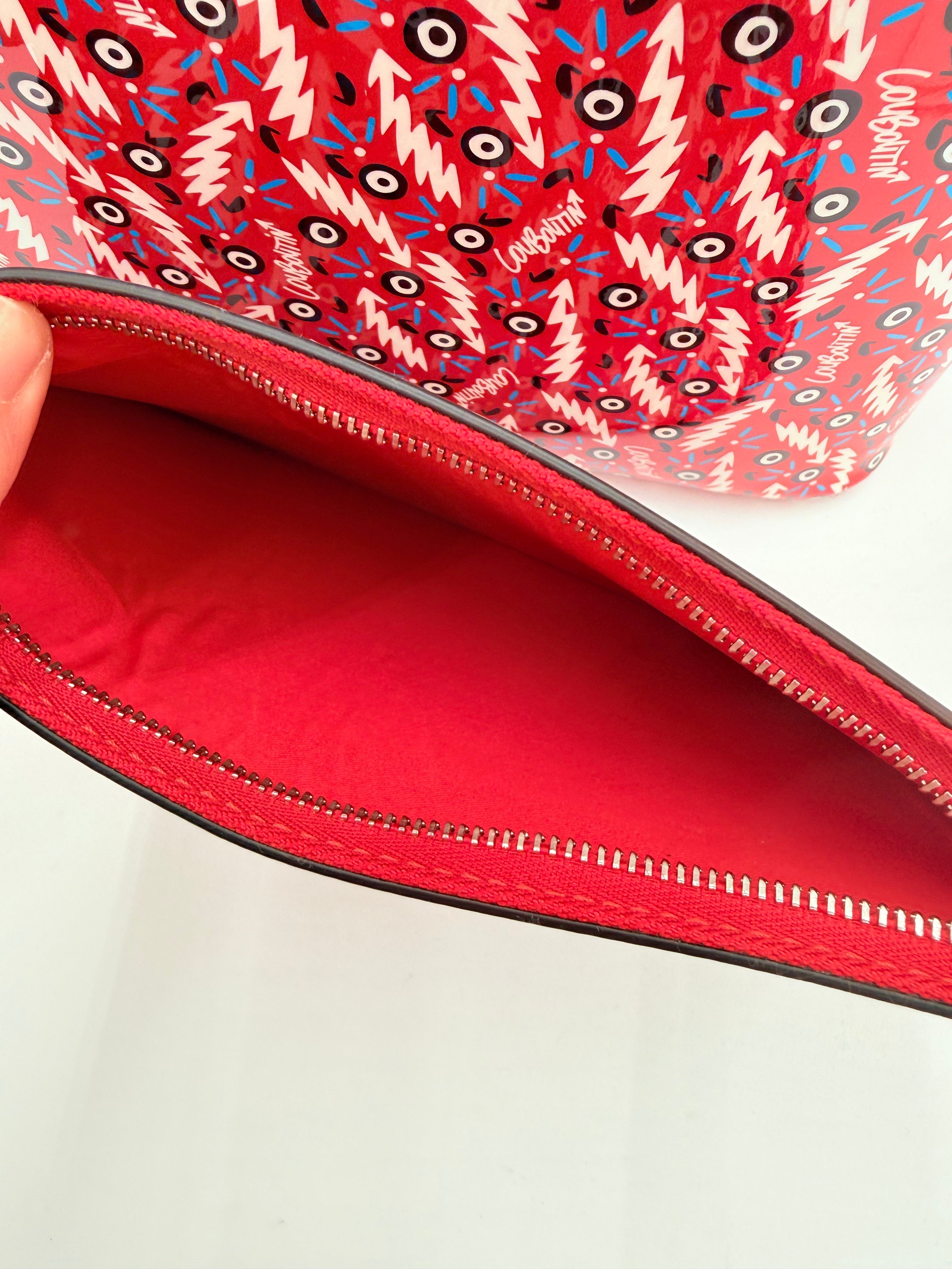 Handbag Luxury Designer By Christian Louboutin In Red & White, Size:Large