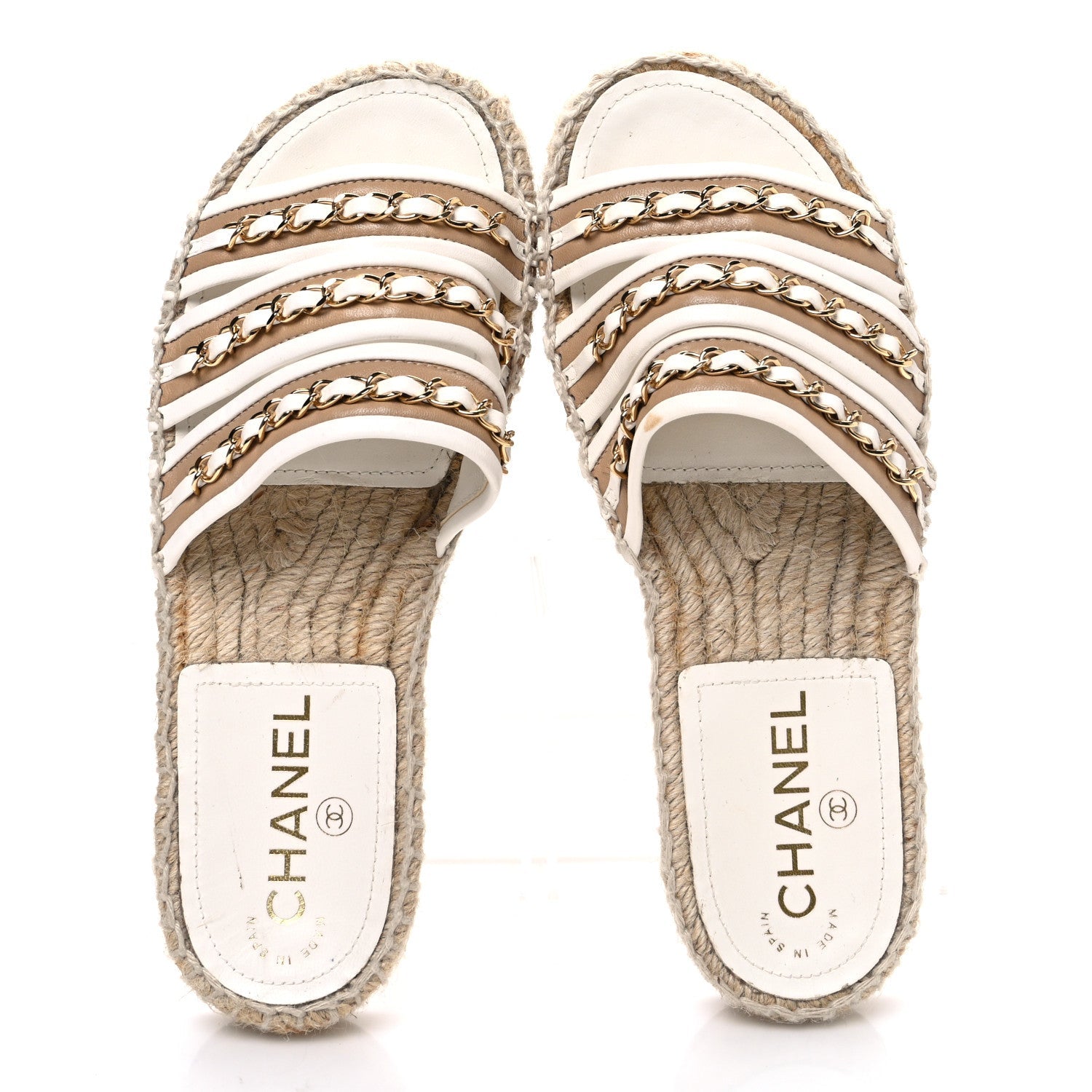 Lambskin Chain Espadrille Slip On Sandals 36 White