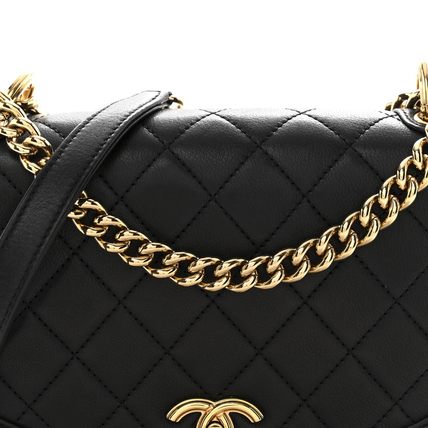 Calfskin Quilted Small Underline Flap Black