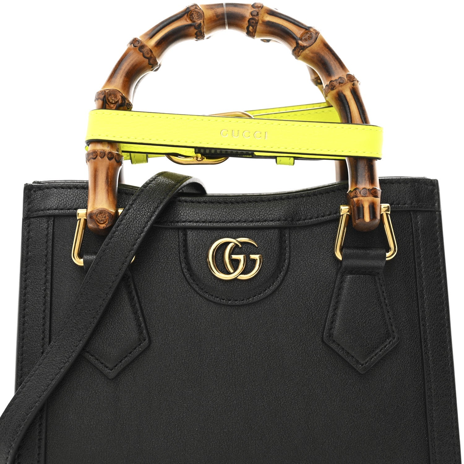 Wonka Grain Calfskin Mini Diana Tote Bag Black Yellow Fluo