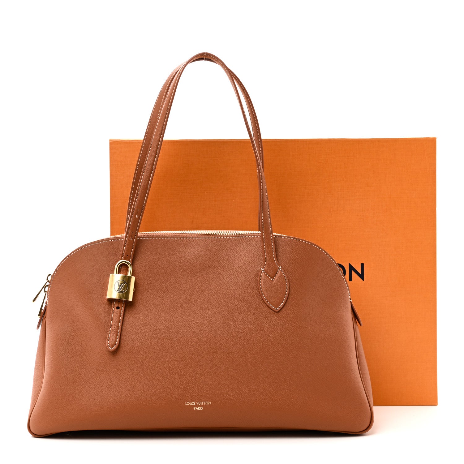 Grained Calfskin Low Key Duffle Tote Cognac