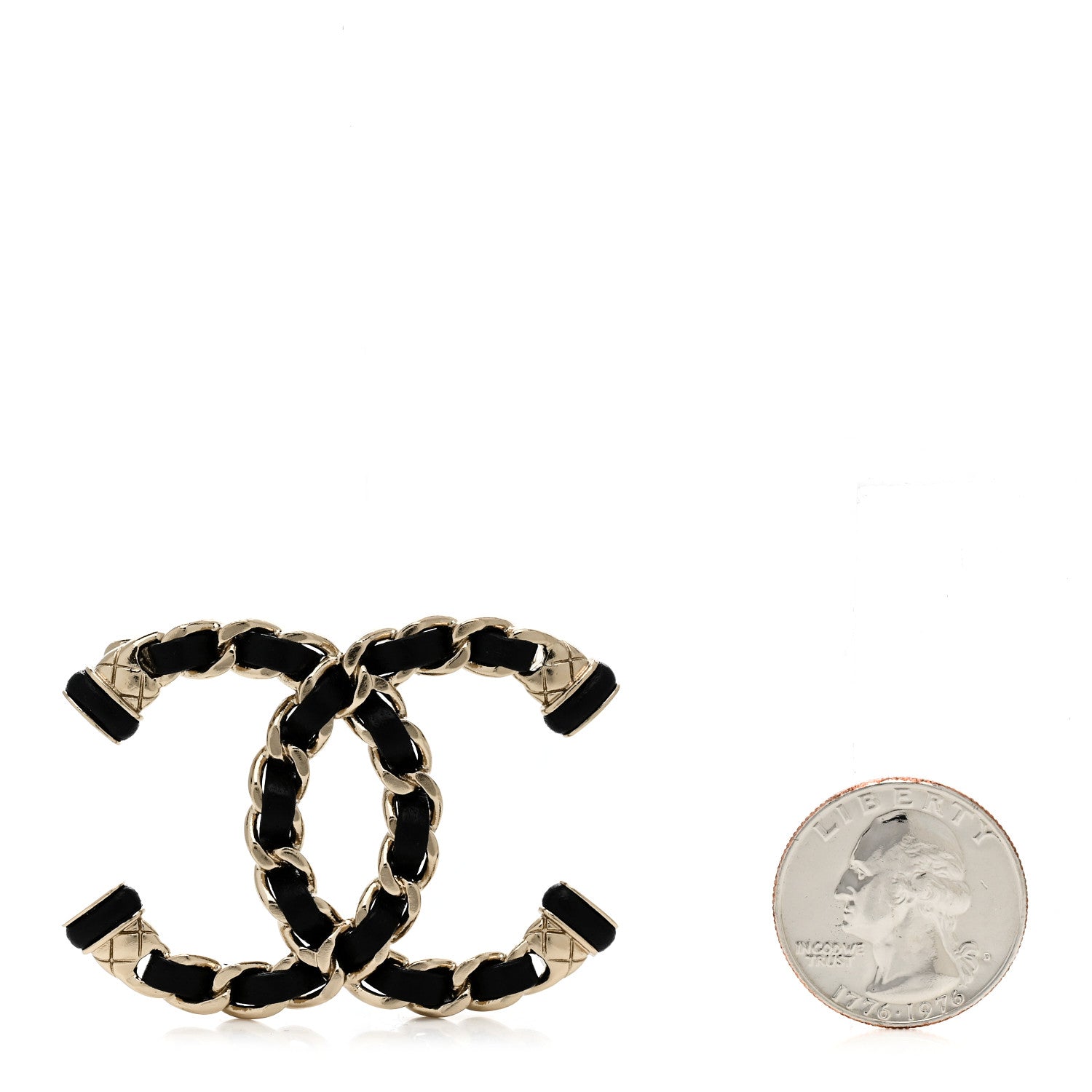 Lambskin Chain CC Brooch Black Gold