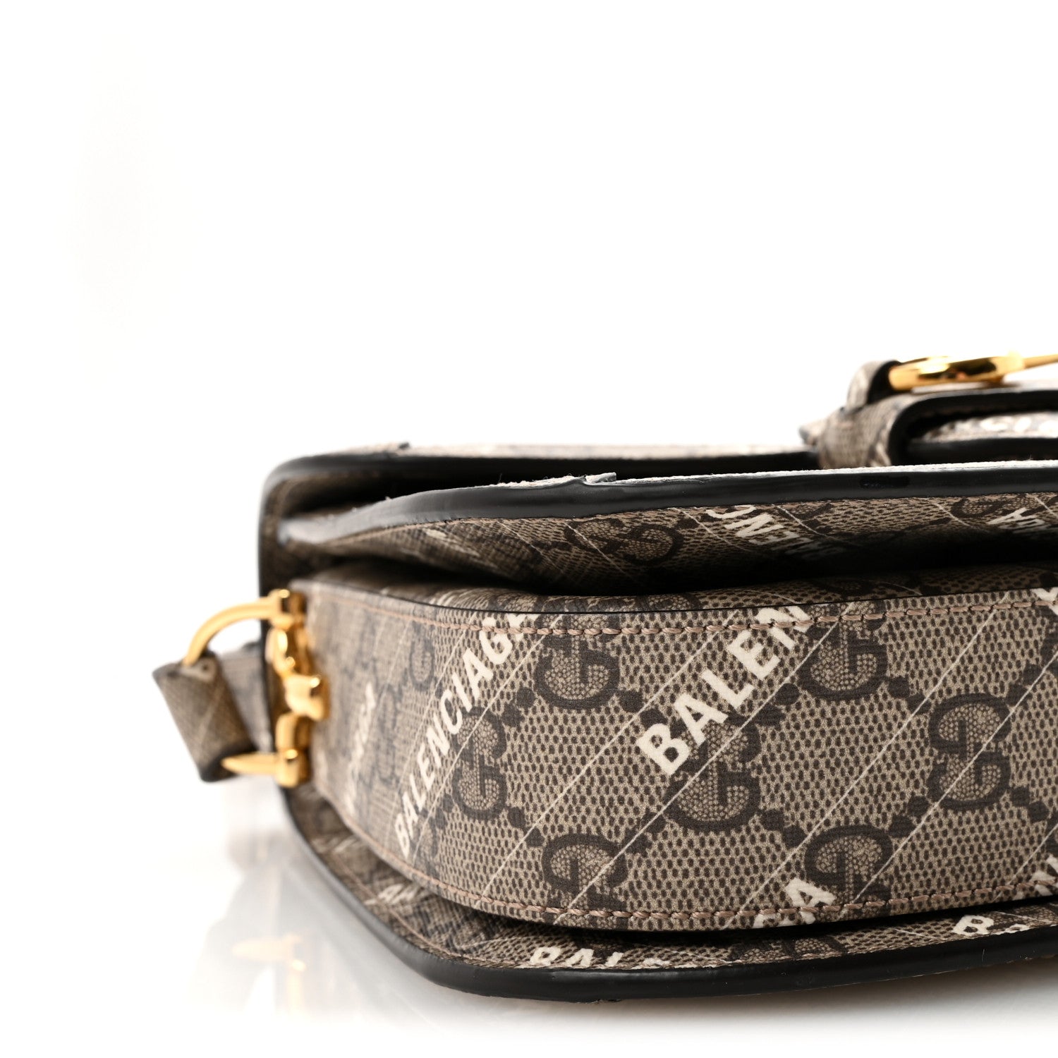 X BALENCIAGA GG Supreme Monogram Logo Print Horsebit 1955 Shoulder Bag Beige Ebony