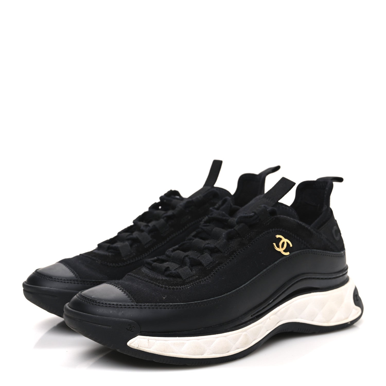 Velvet Calfskin Mixed Fibers CC Sneakers 38.5 Black