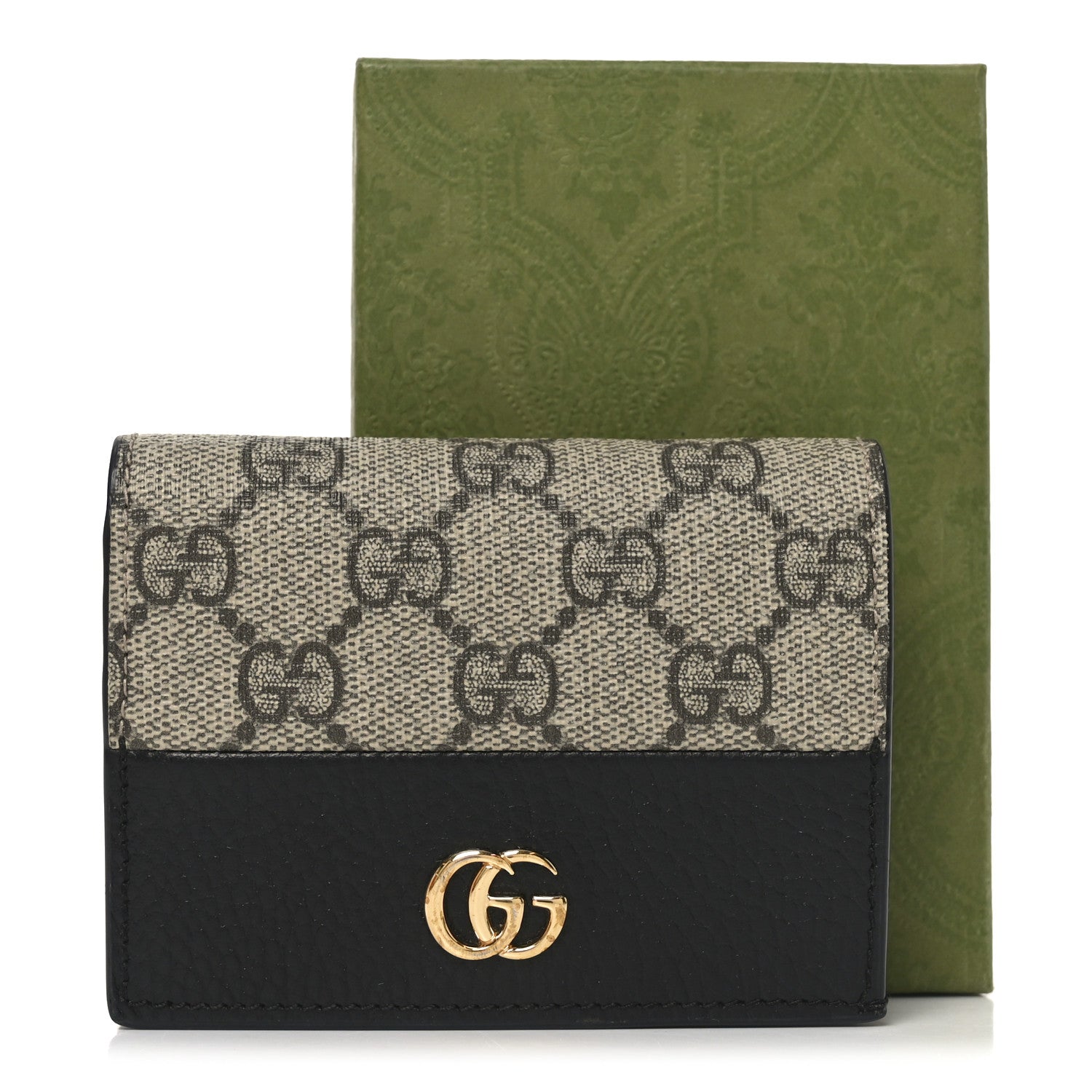 Dollar Calfskin GG Supreme Monogram GG Marmont Card Case Black Beige Ebony