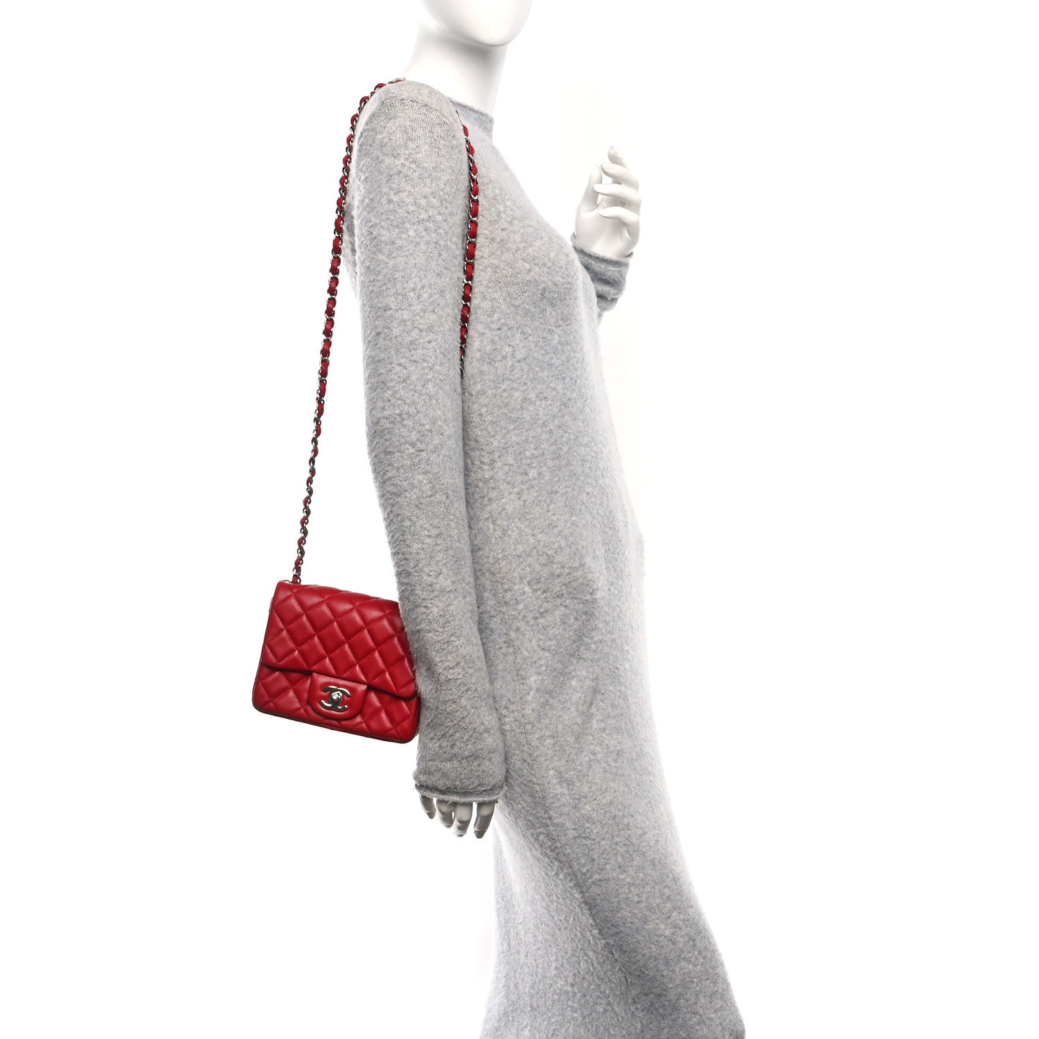 Lambskin Quilted Mini Square Flap Red