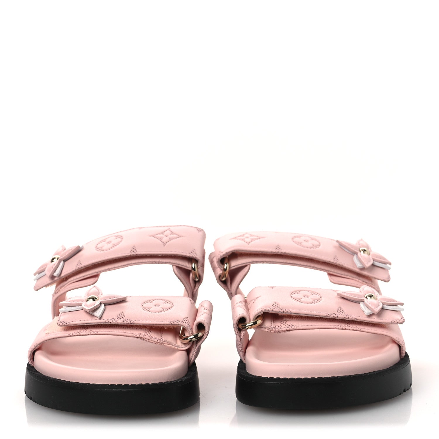 Lambskin Embossed Monogram Sunset Comfort Flat Sandals 38 Pink