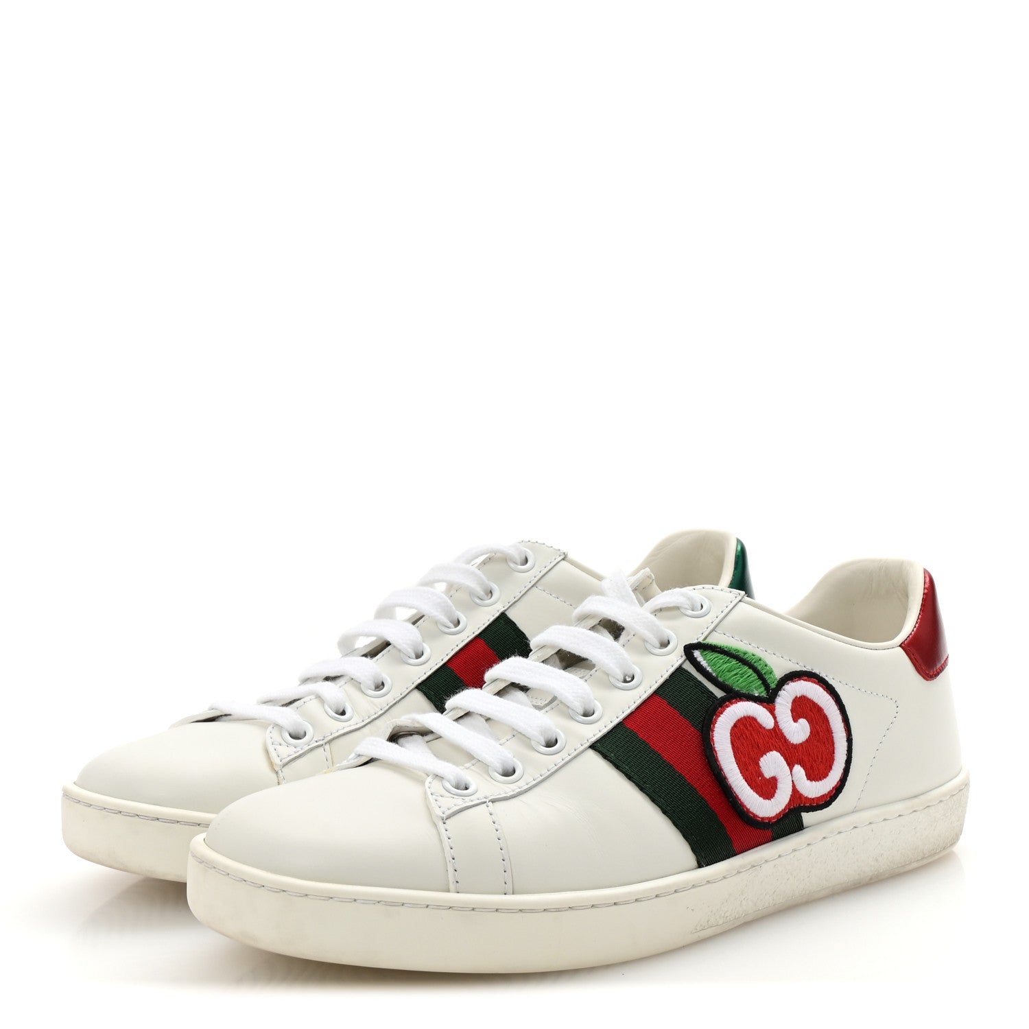 Calfskin Web GG Apple Embroidered Womens Ace Sneakers 37 White