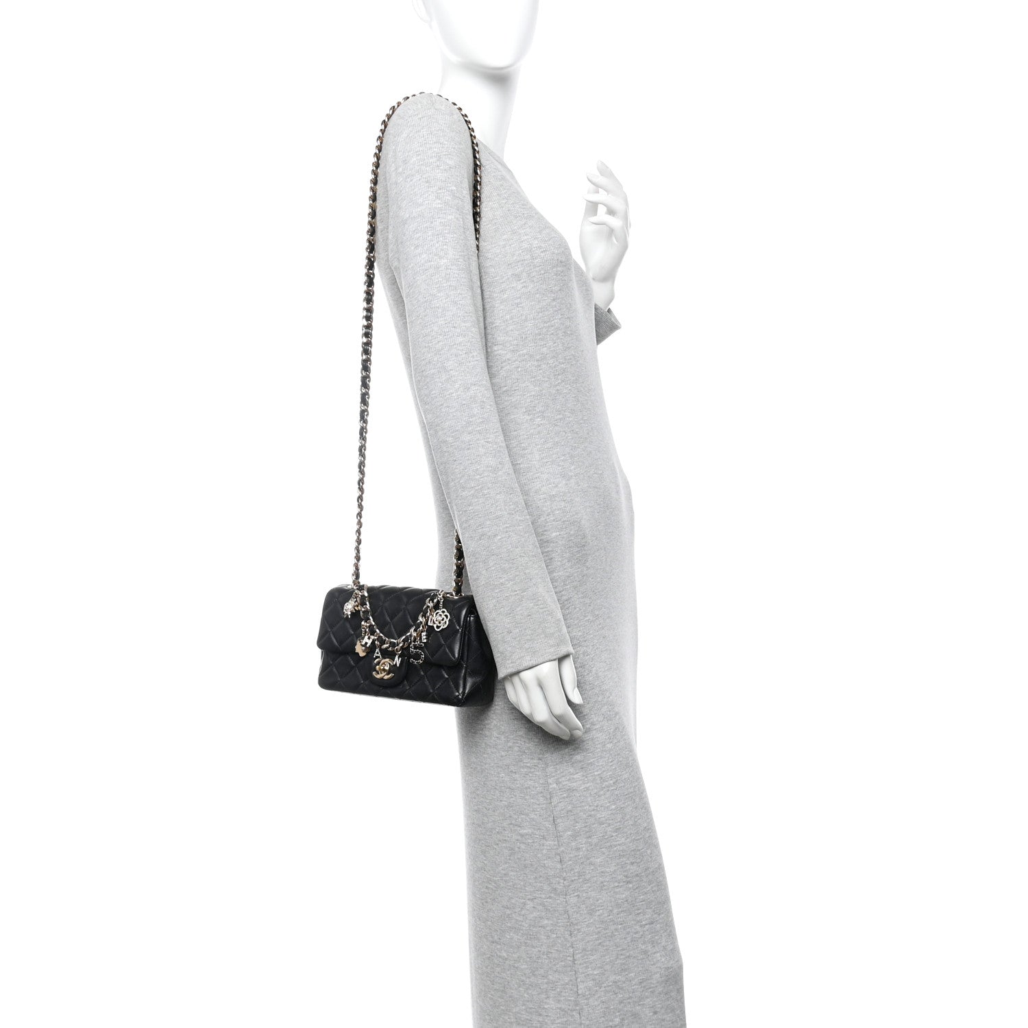 Lambskin Quilted Mini Coco Charms Rectangular Flap Black