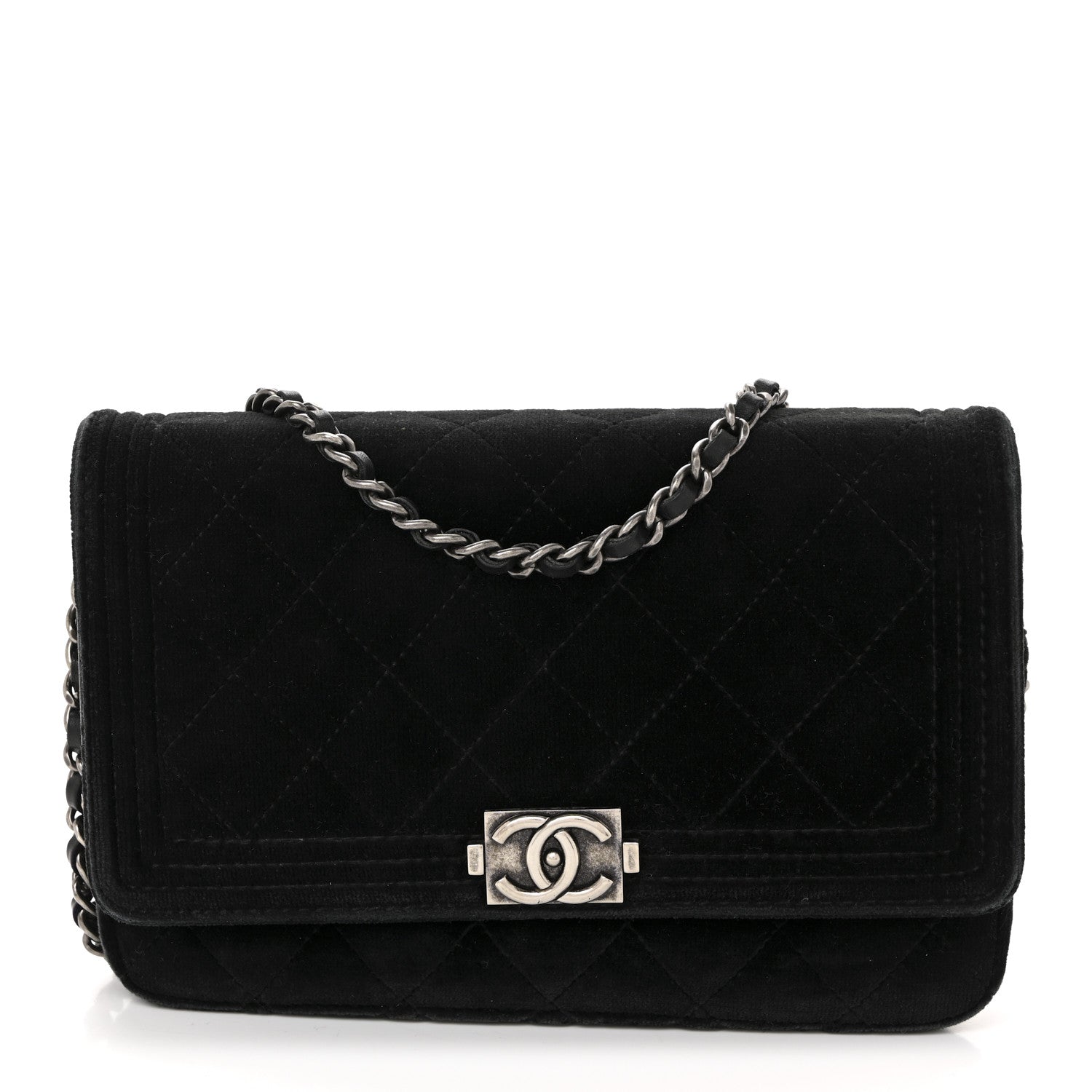 Velvet Quilted Boy Wallet On Chain WOC Black