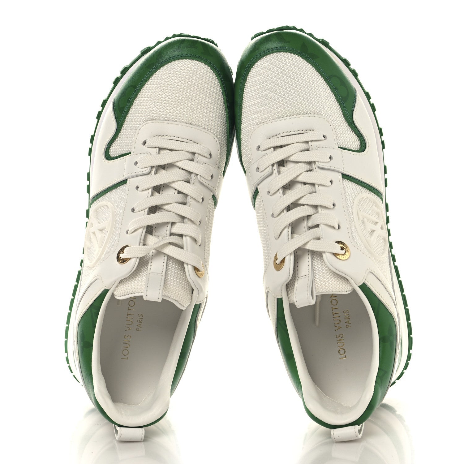 Calfskin Monogram Run Away Sneakers 36 White Green