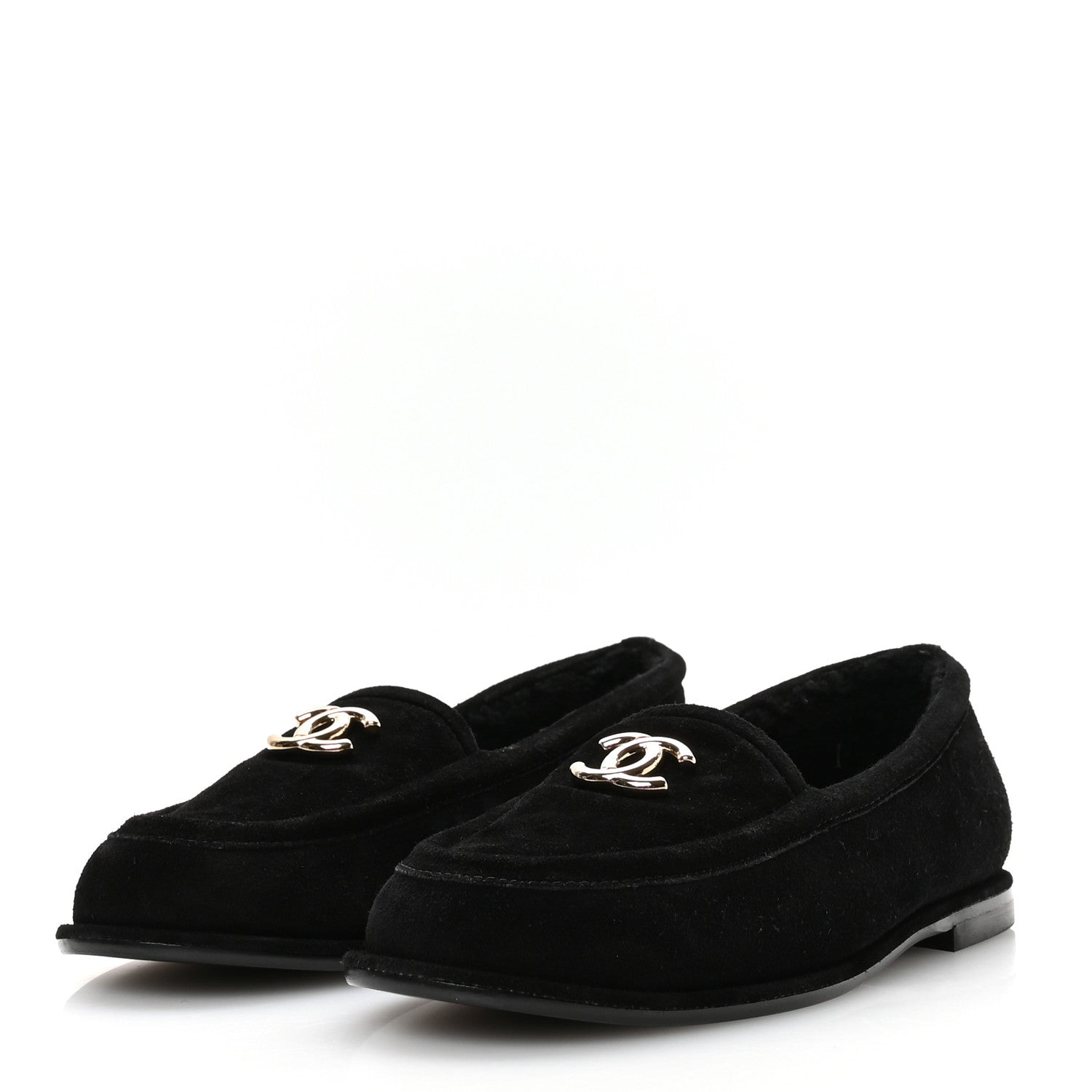 Suede Calfskin CC Mocassins 38 Black