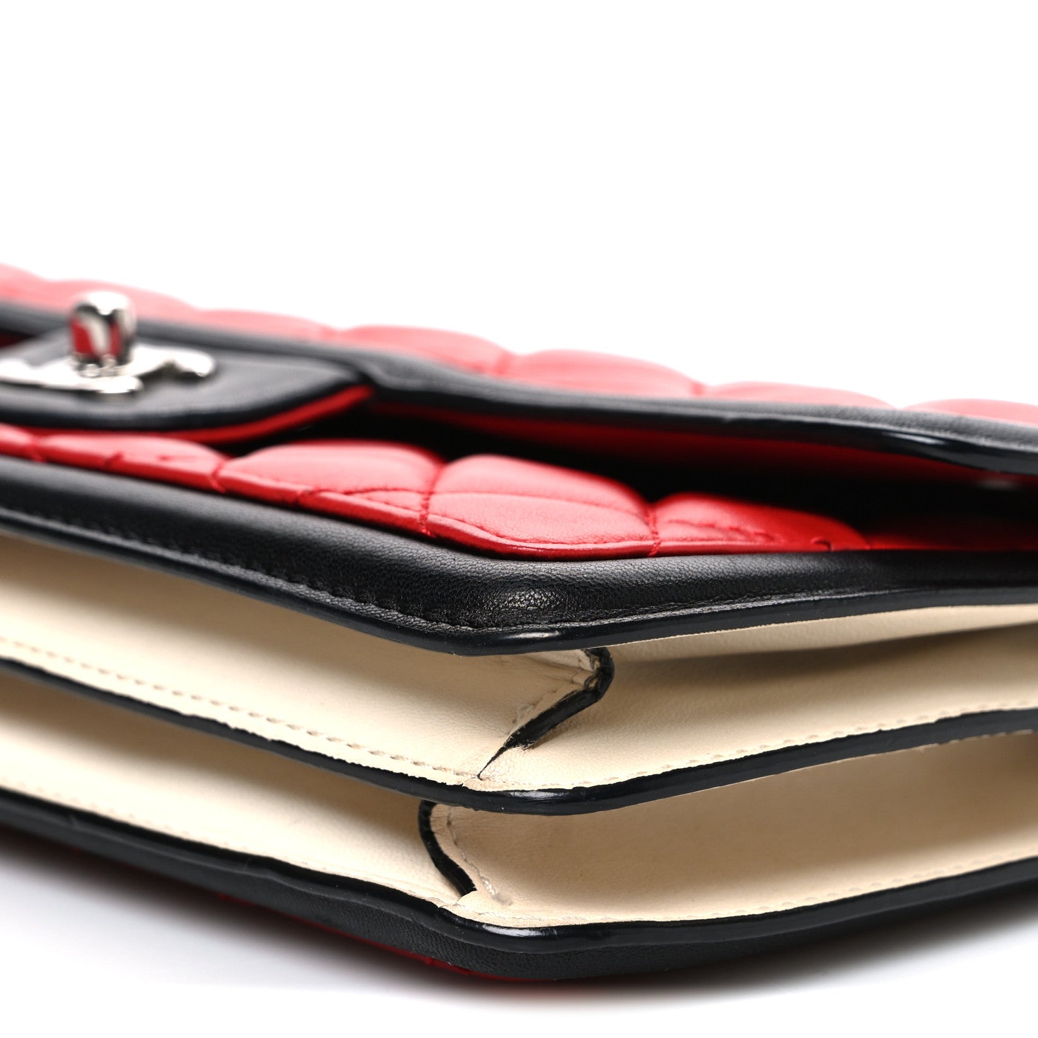 Lambskin Quilted Tri-Color Flap Red White Black