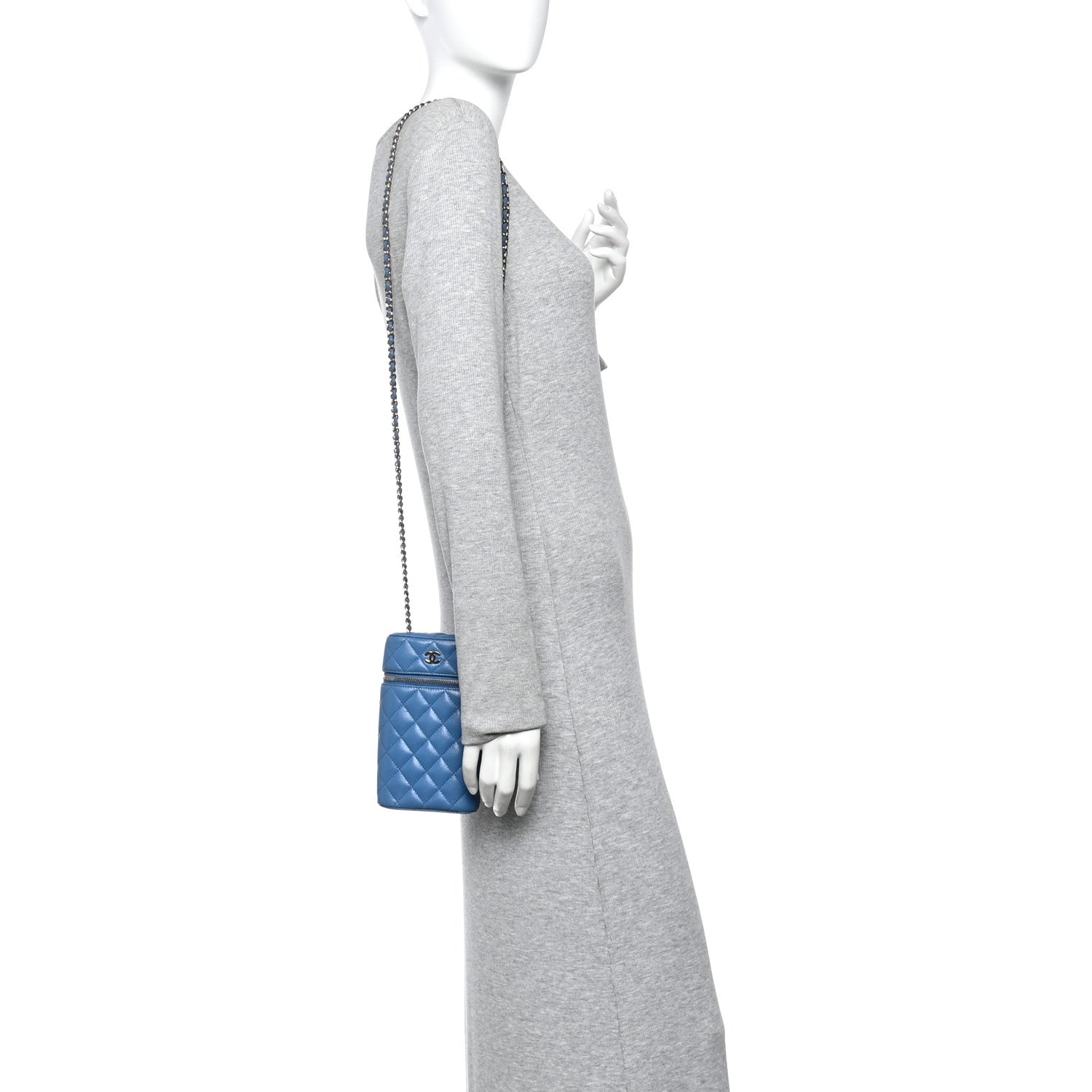 Caviar Quilted Phone Holder With Chain Blue