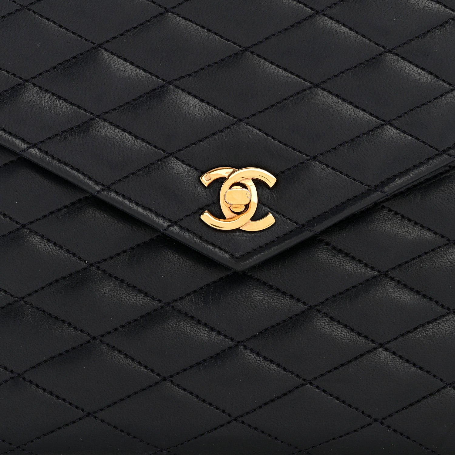 Lambskin Diamond Stitch Envelope Single Flap Black