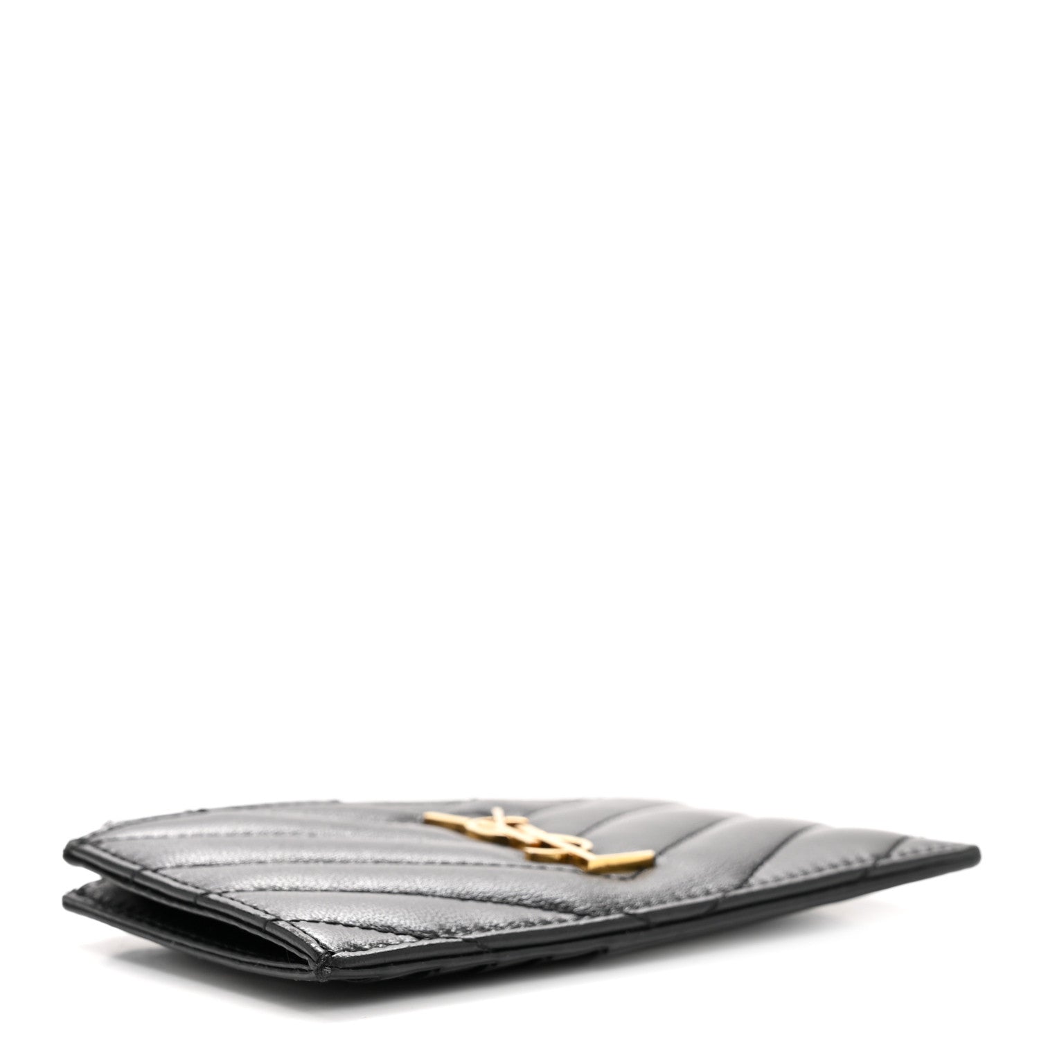 Calfskin Matelasse Chevron Monogram Fragments Zippered Card Case Black