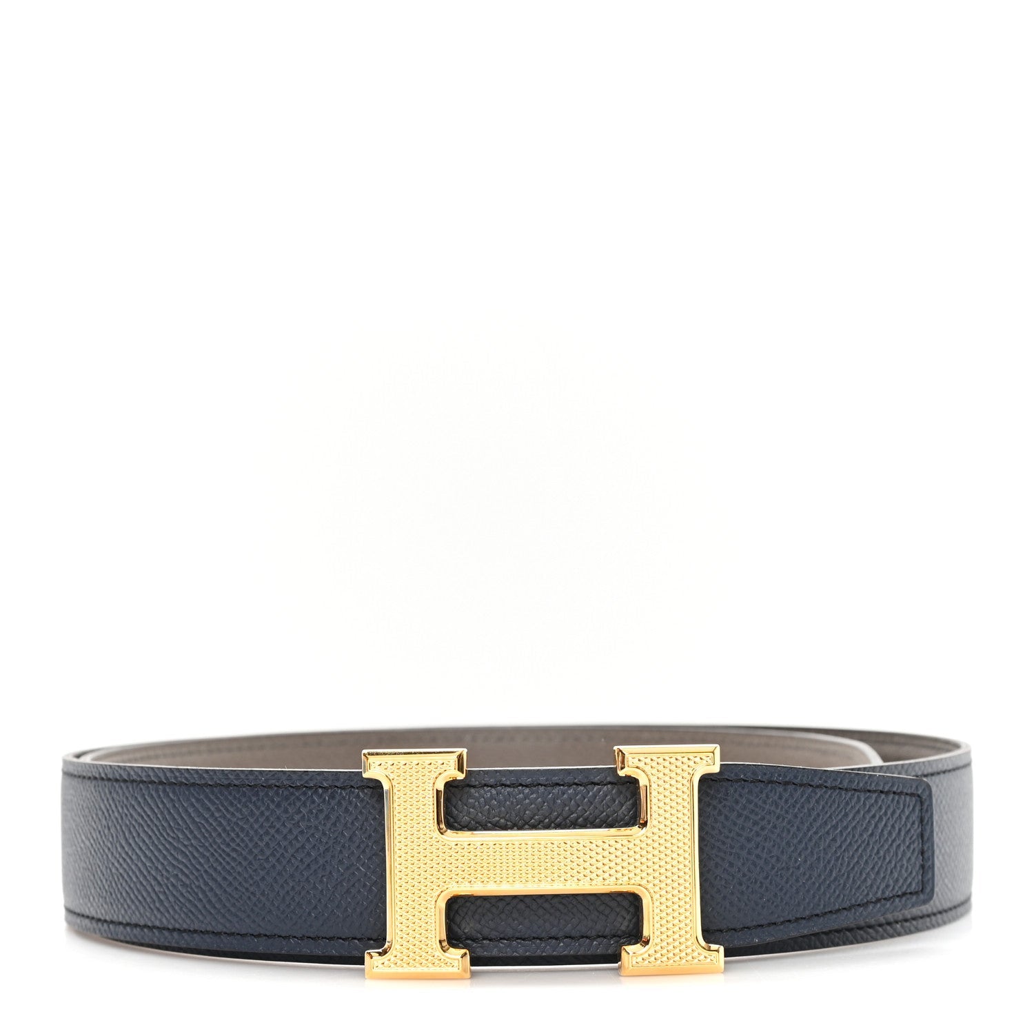 Epsom 32mm Guilloche H Belt 90 36 Bleu Obscur Etain