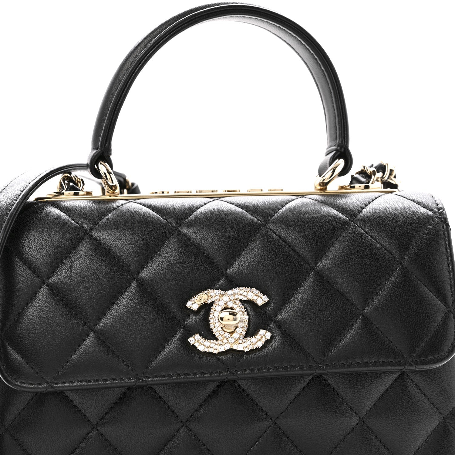 Lambskin Crystal Quilted Mini Trendy CC Dual Handle Flap Bag Black