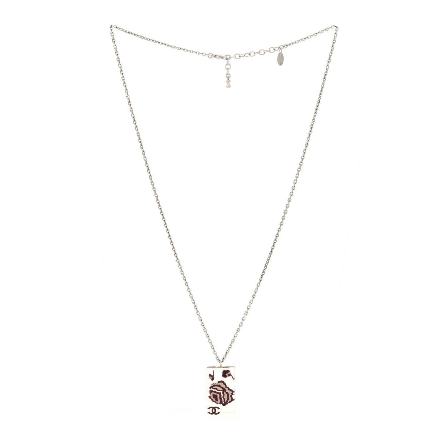 Metal Resin Camellia CC Chain Necklace Silver