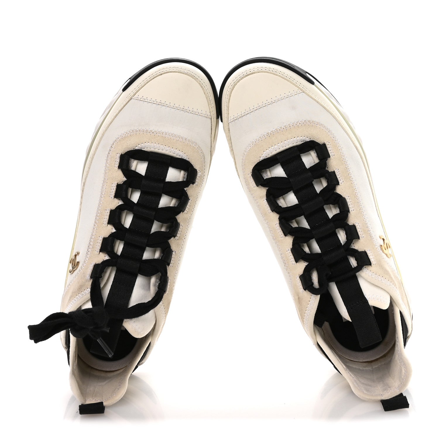 Velvet Calfskin Mixed Fibers CC Sneakers 37 Ivory Black