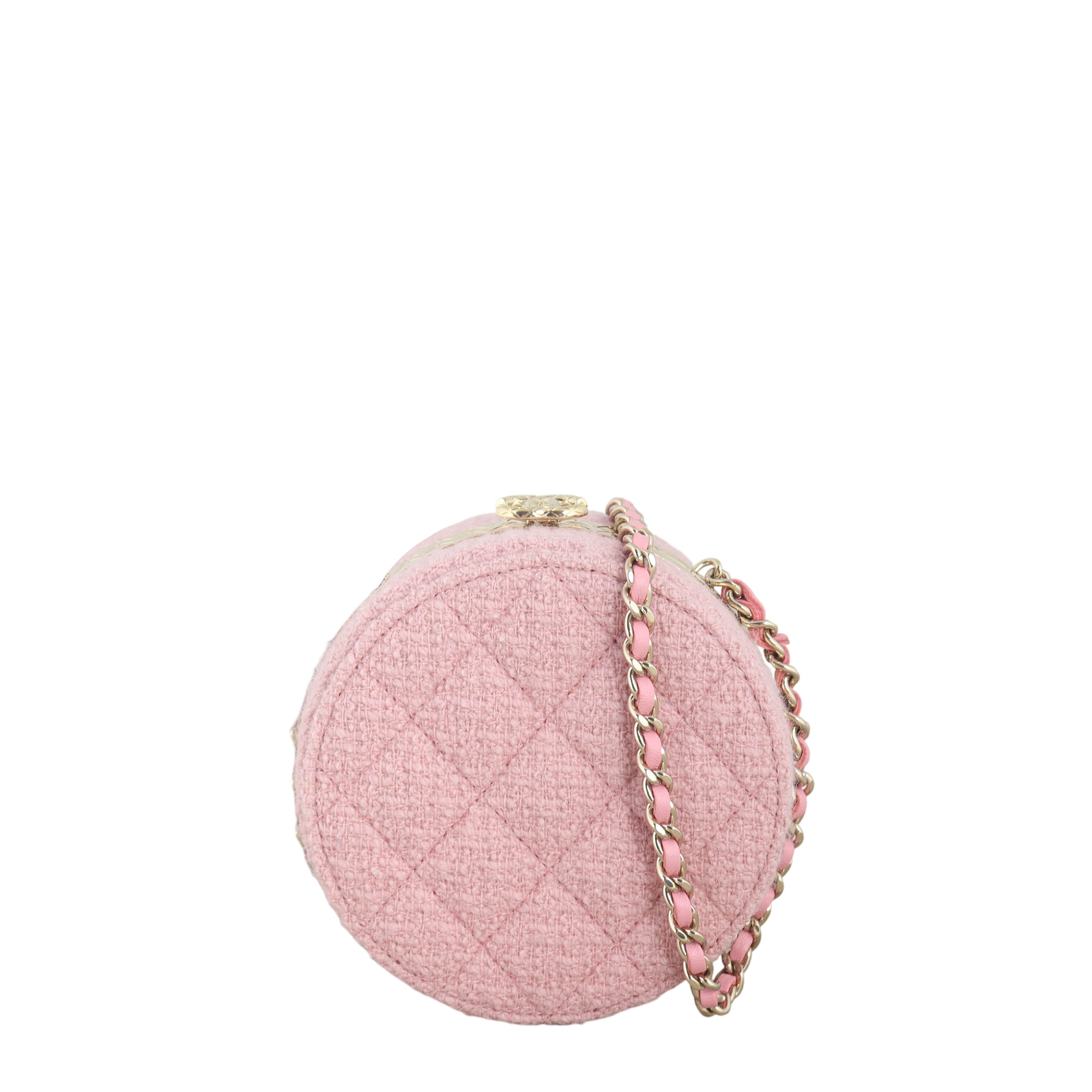 Chanel CC Tweed Mini Round Clutch with Chain
