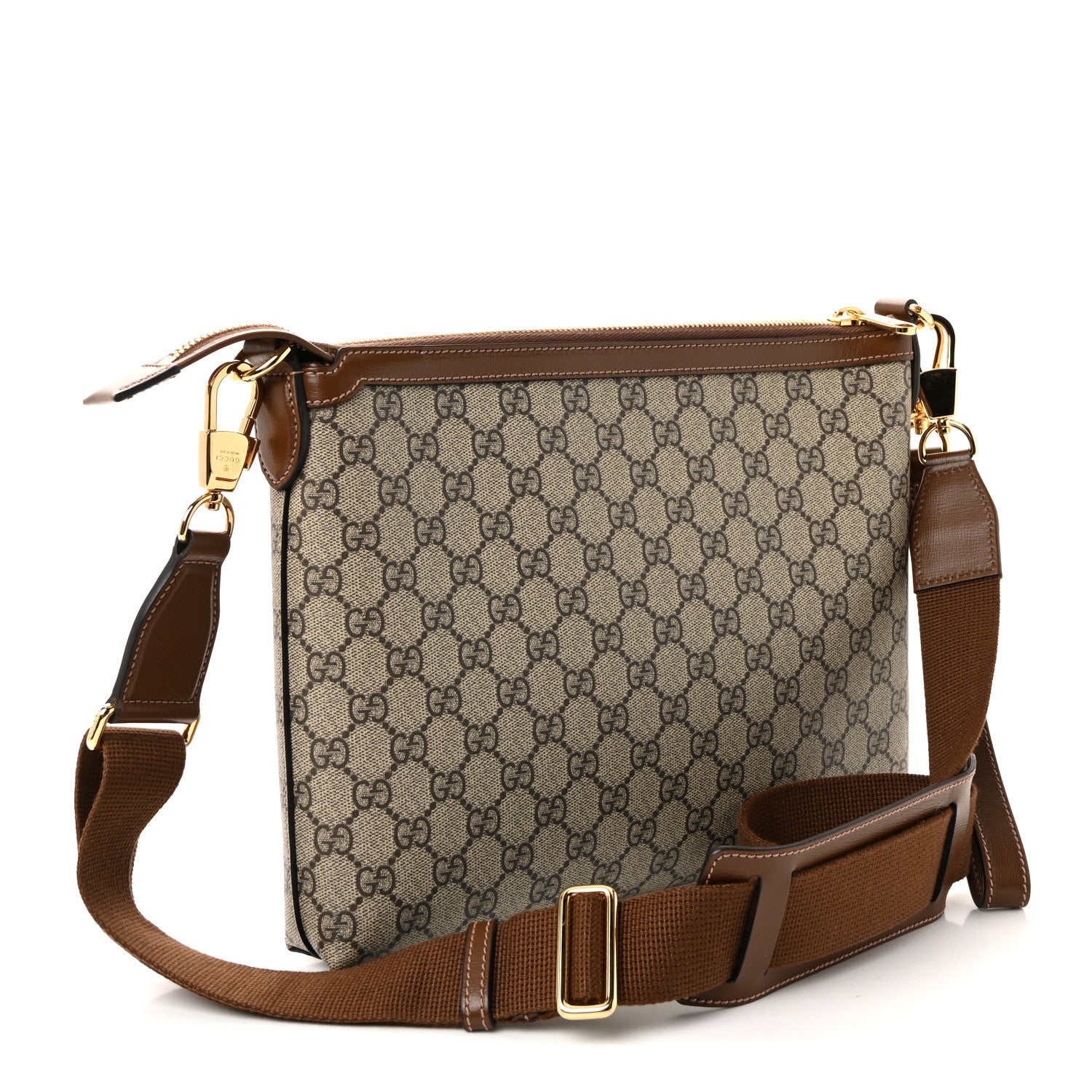 GG Supreme Monogram Azalea Calfskin Retro Interlocking G Wristlet Messenger Bag Beige Ebony Brown Sugar