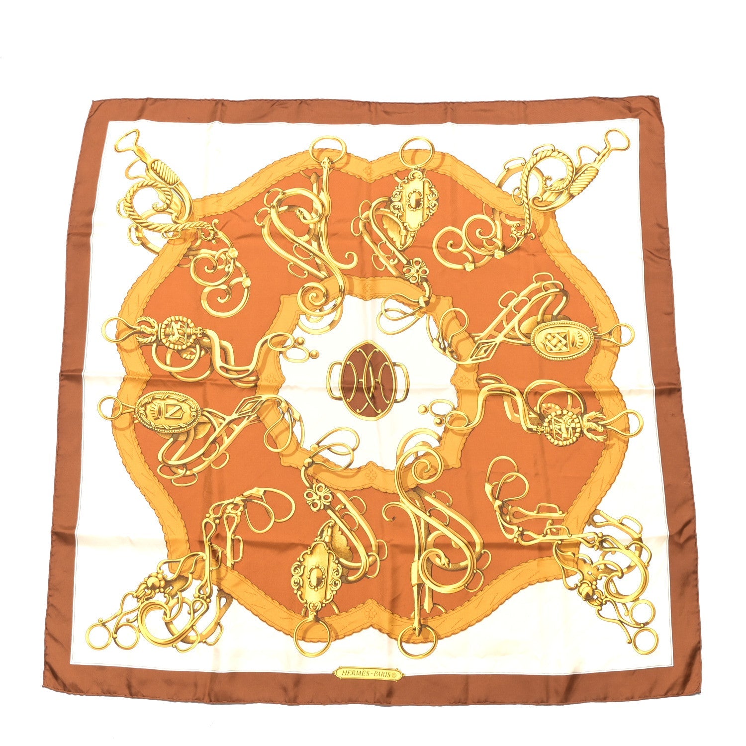 Silk Lift Profile Scarf 90 Creme Brown Yellow