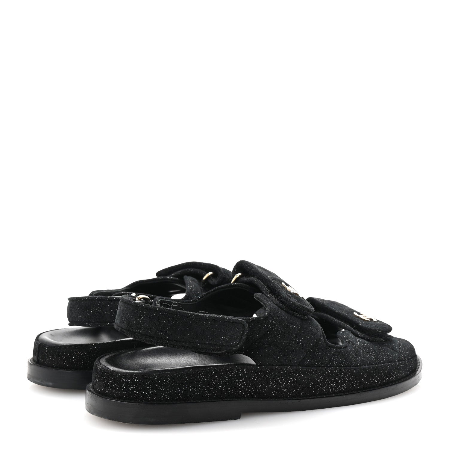 Suede Calfskin Glitter Crystal Velcro Dad Sandals 40 Black