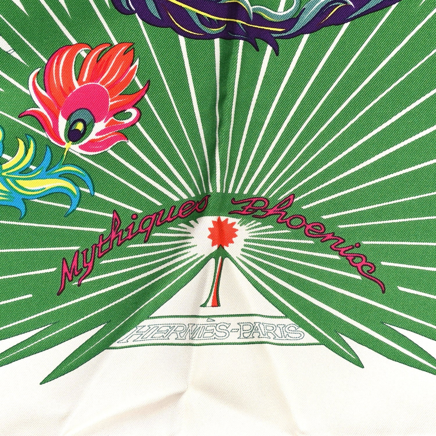 Silk Mythiques Phoenix Coloriage Scarf 90 Blanc Vert Rouge