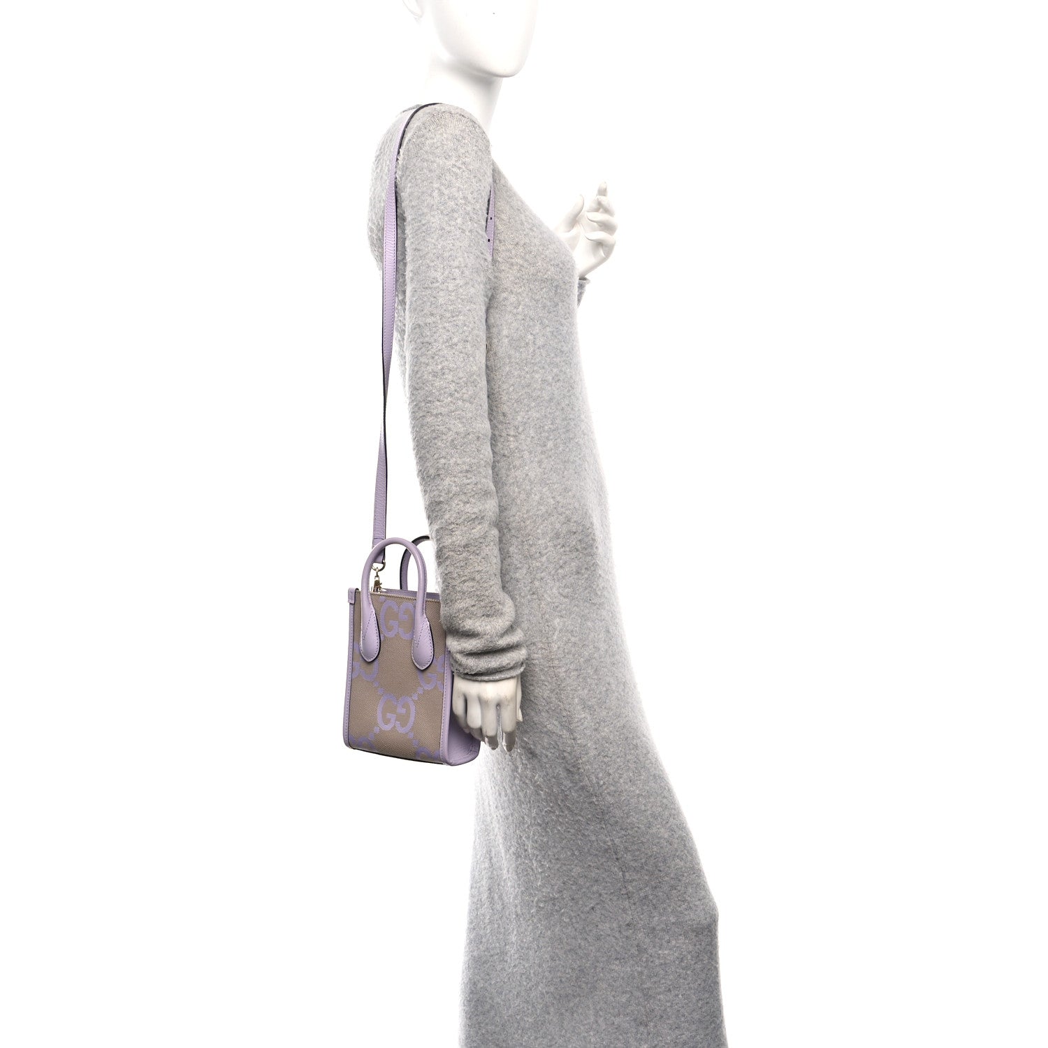 Monogram Jumbo GG Textured Dollar Calfskin Mini Tote Bag Beige Lapis
