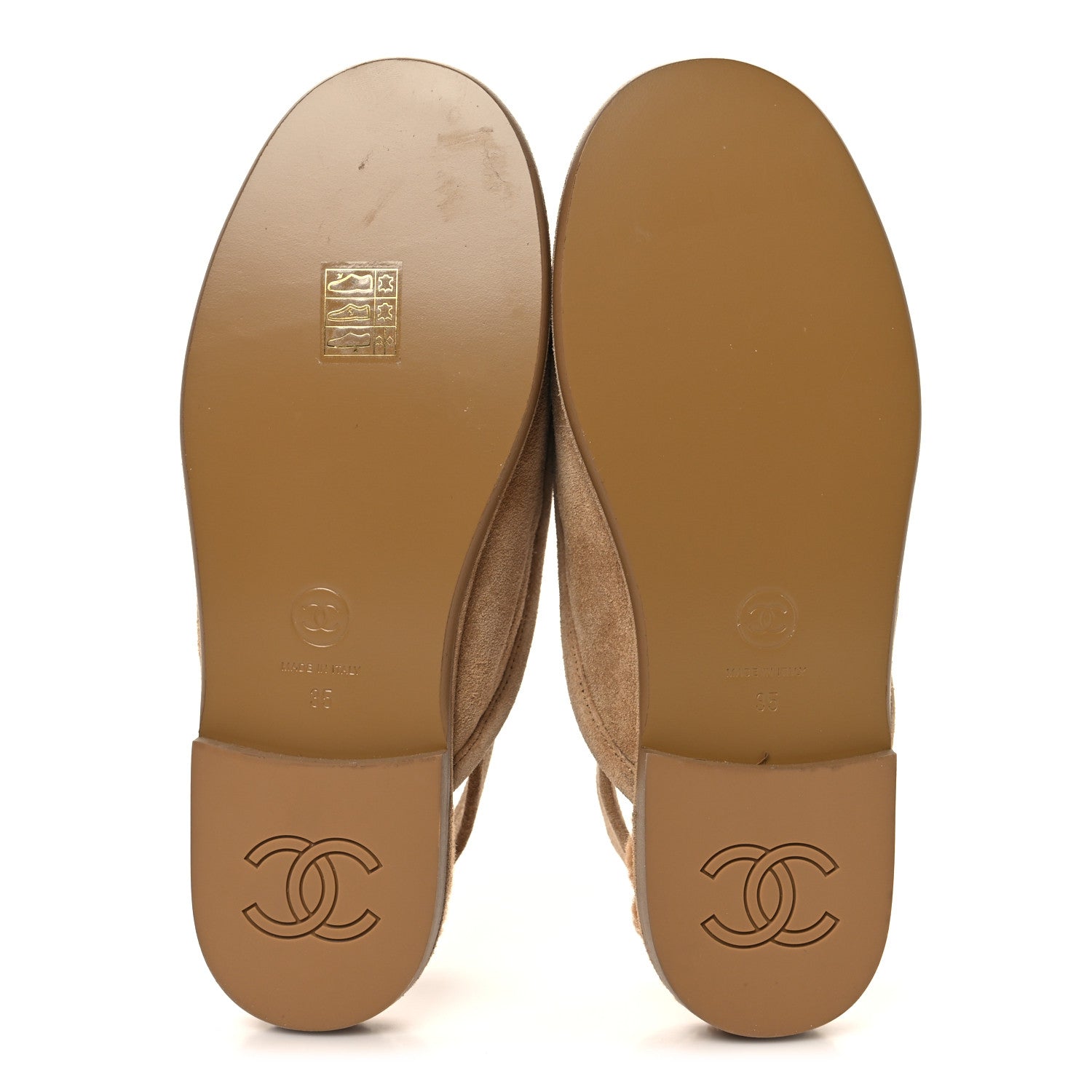 Suede Calfskin CC Slingback Loafers 35 Dark Beige