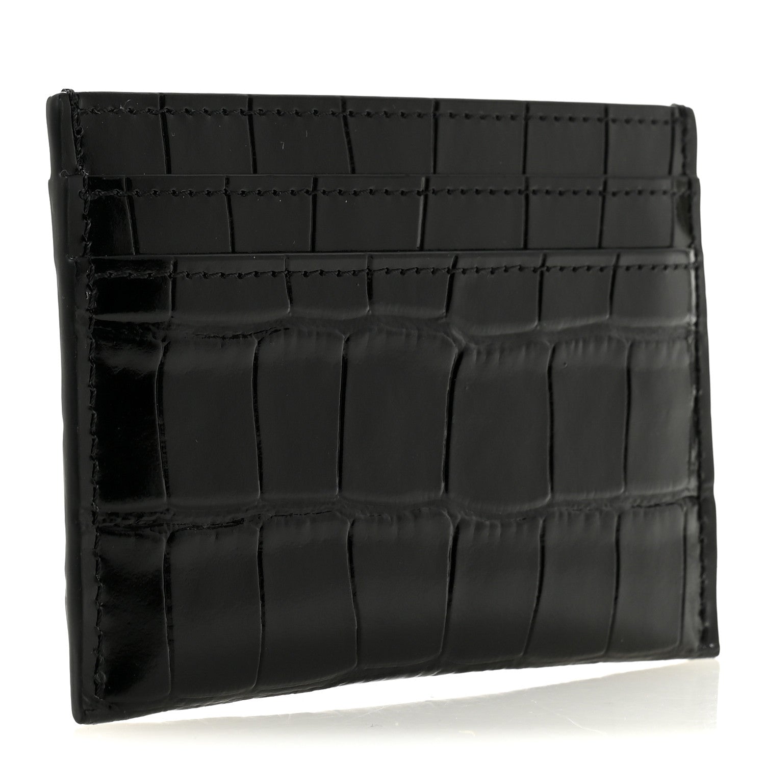 Calfskin Crocodile Embossed Crococo Card Holder Black