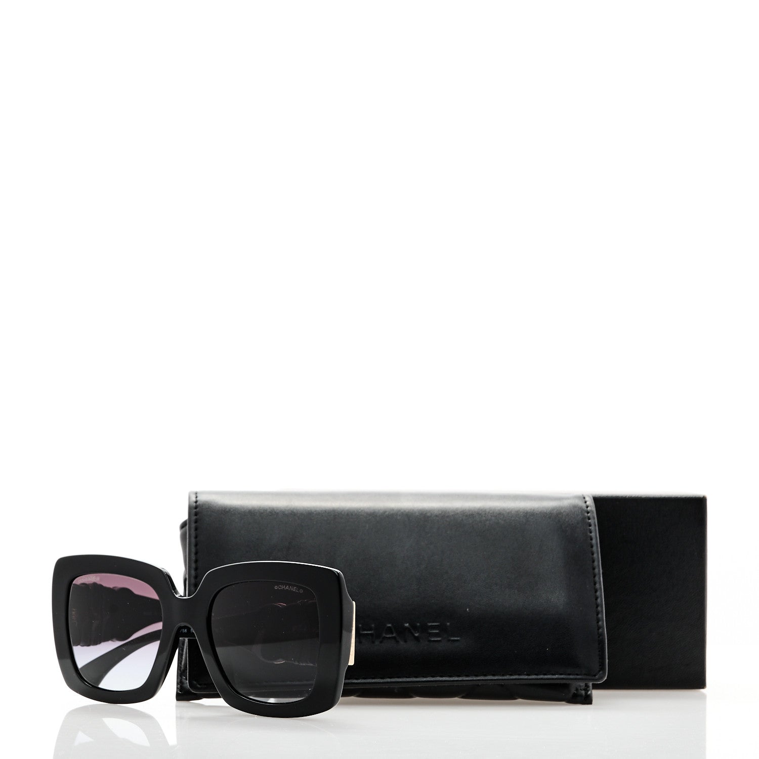 Acetate Calfskin Square Sunglasses 5474-Q-A Black