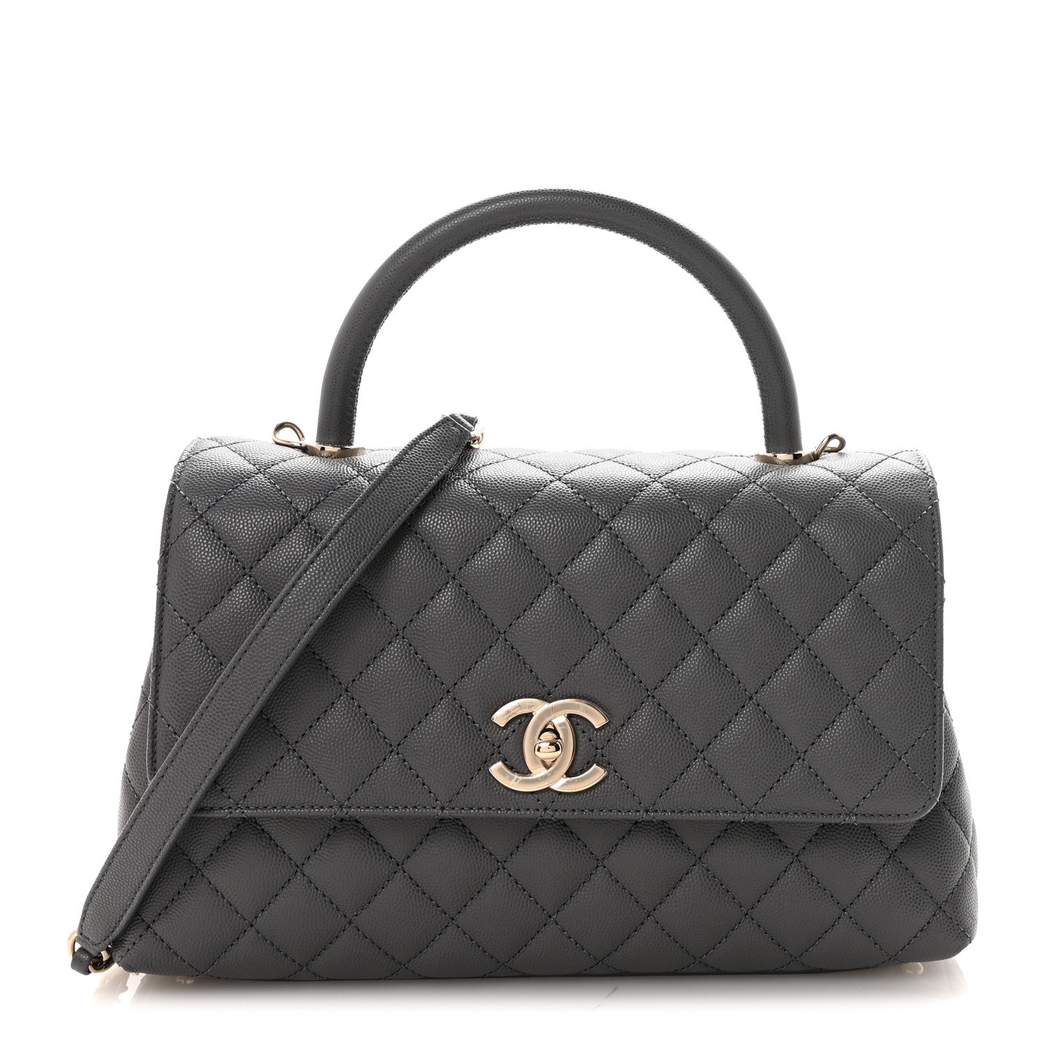 Caviar Quilted Small Coco Handle Flap Dark Grey