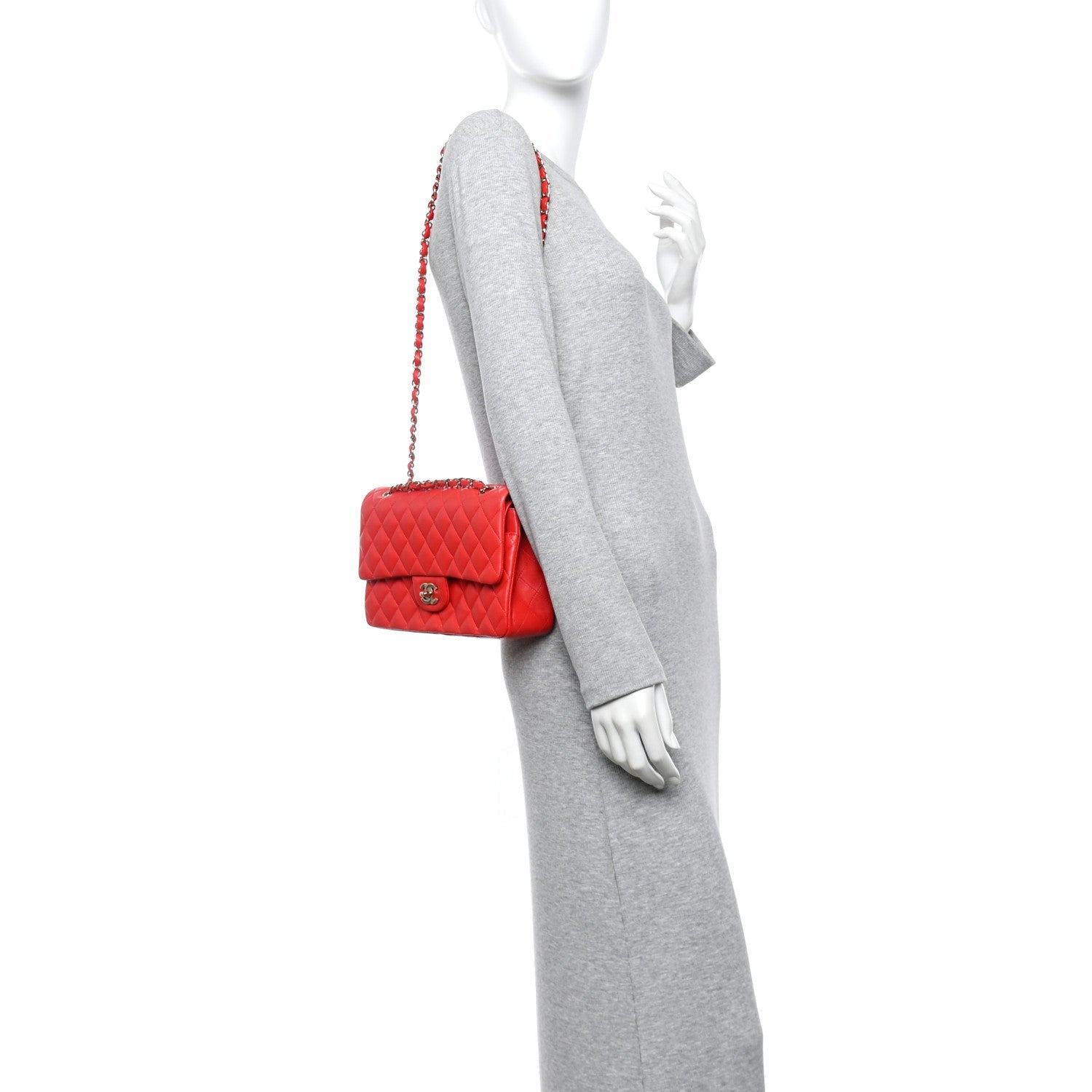 Lambskin Quilted Medium Double Flap Red