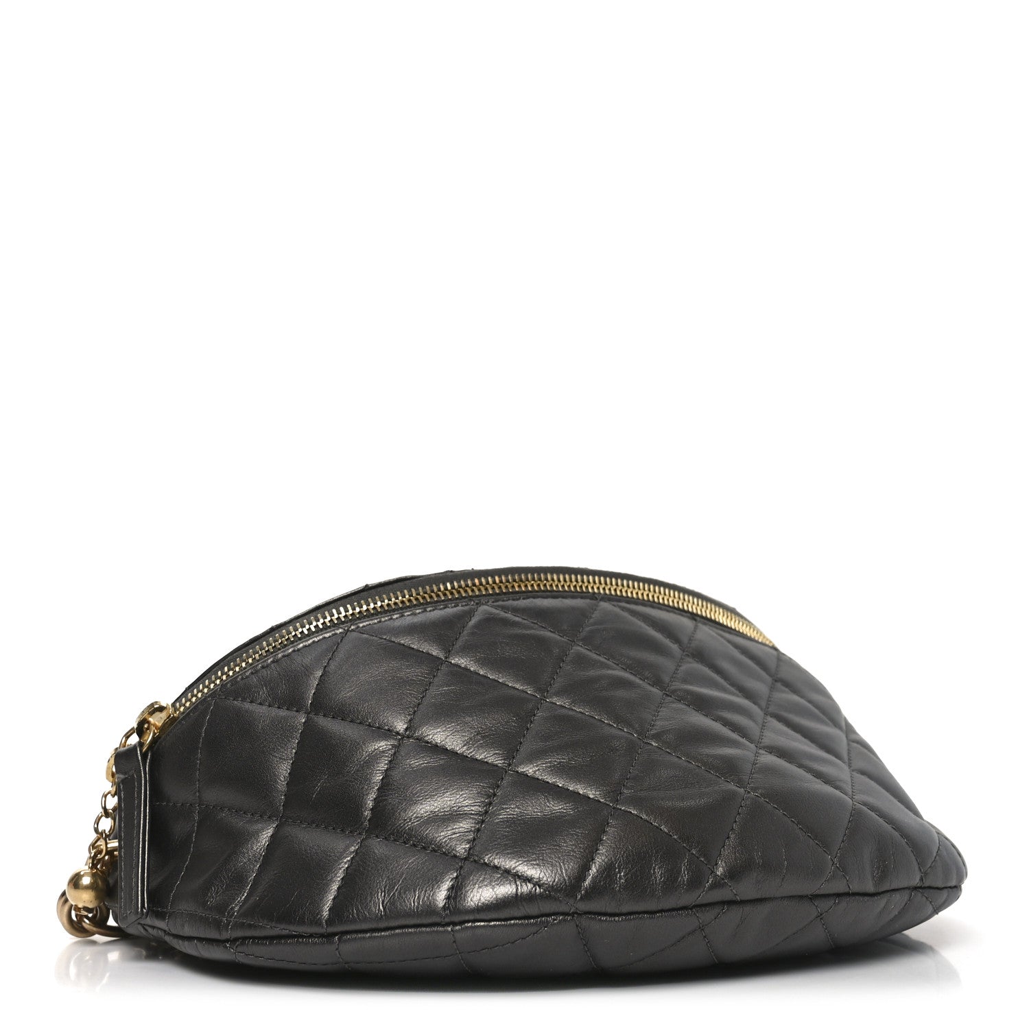 Metallic Calfskin Pearl Quilted CC Belt Bag Ruthenium