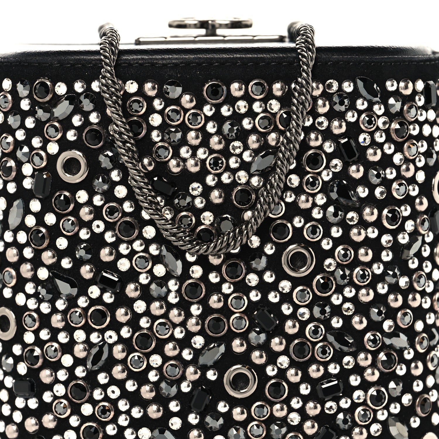 Crystal Calfskin Minaudiere Clutch Black