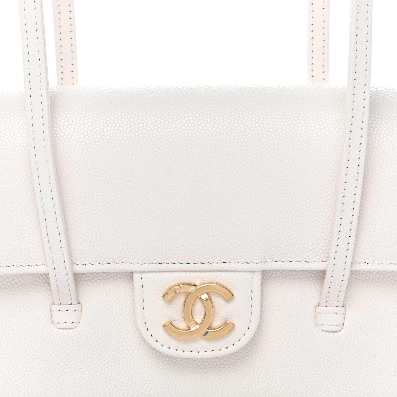 Shiny Caviar Mini Preppy Coco Shoulder Bag White
